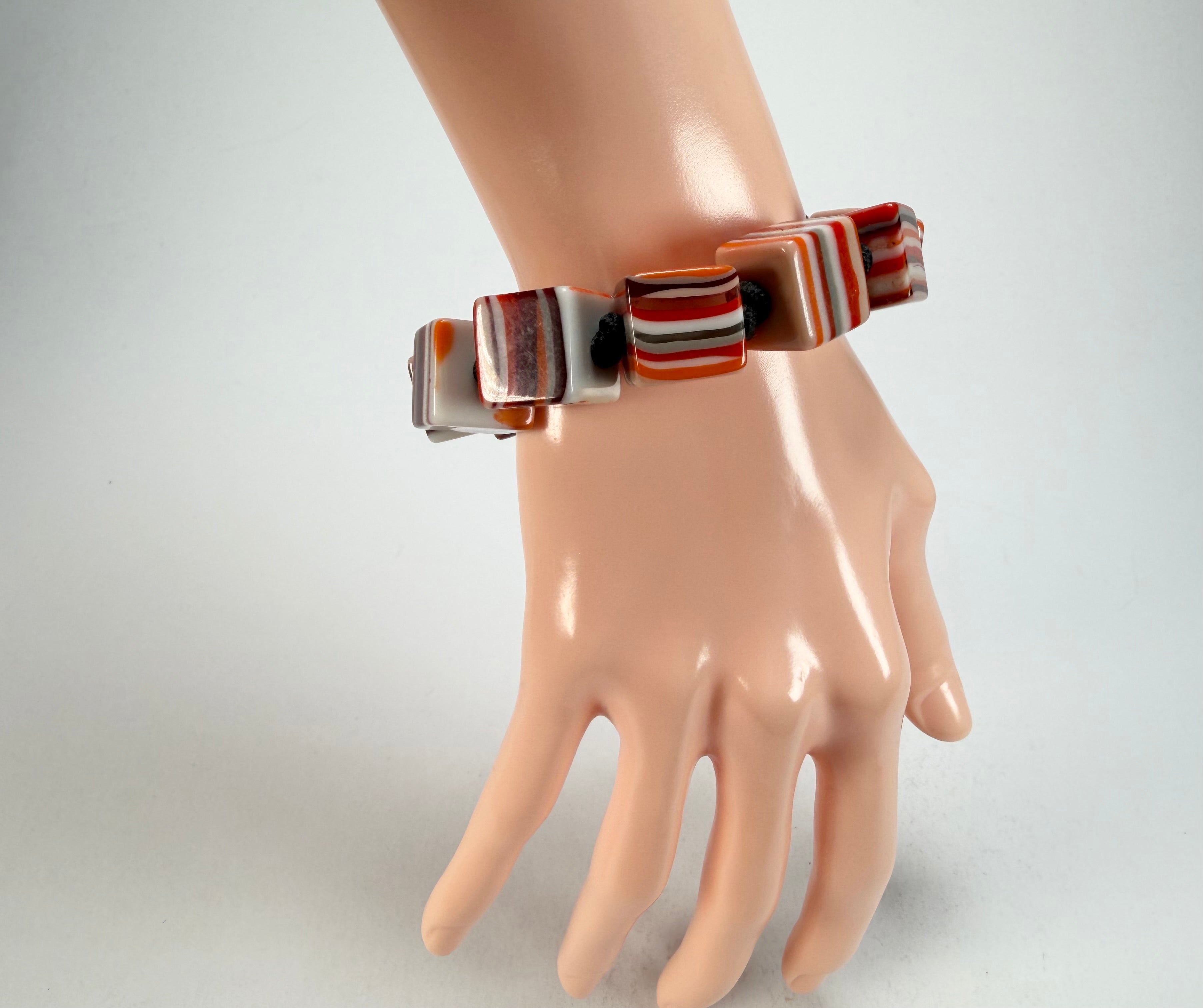 Jackie Brazil "POP" Liquorice Orange Mix Small Cubes Bracelet ( B0224 )