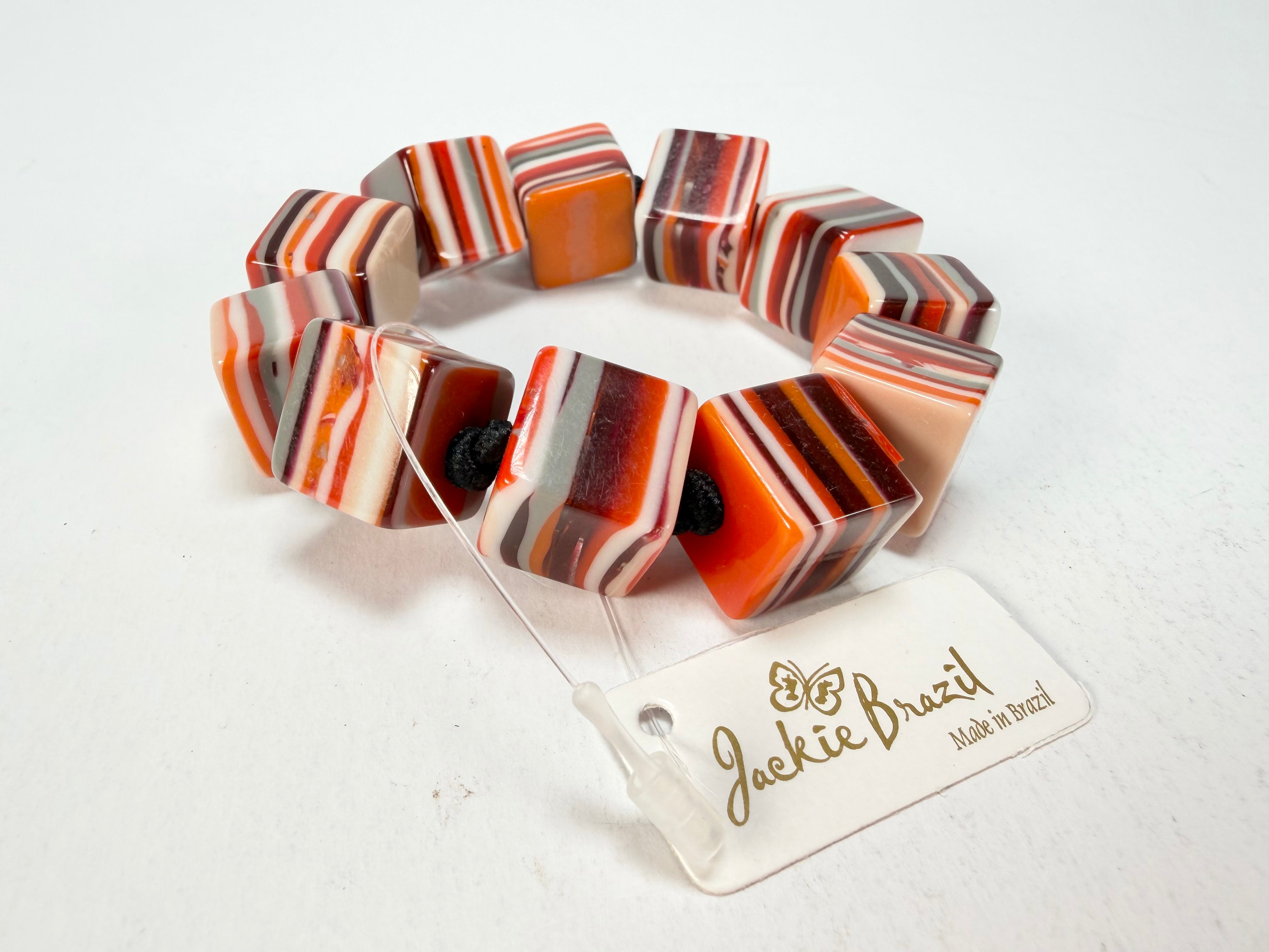 Jackie Brazil "POP" Liquorice Orange Mix Small Cubes Bracelet ( B0224 )