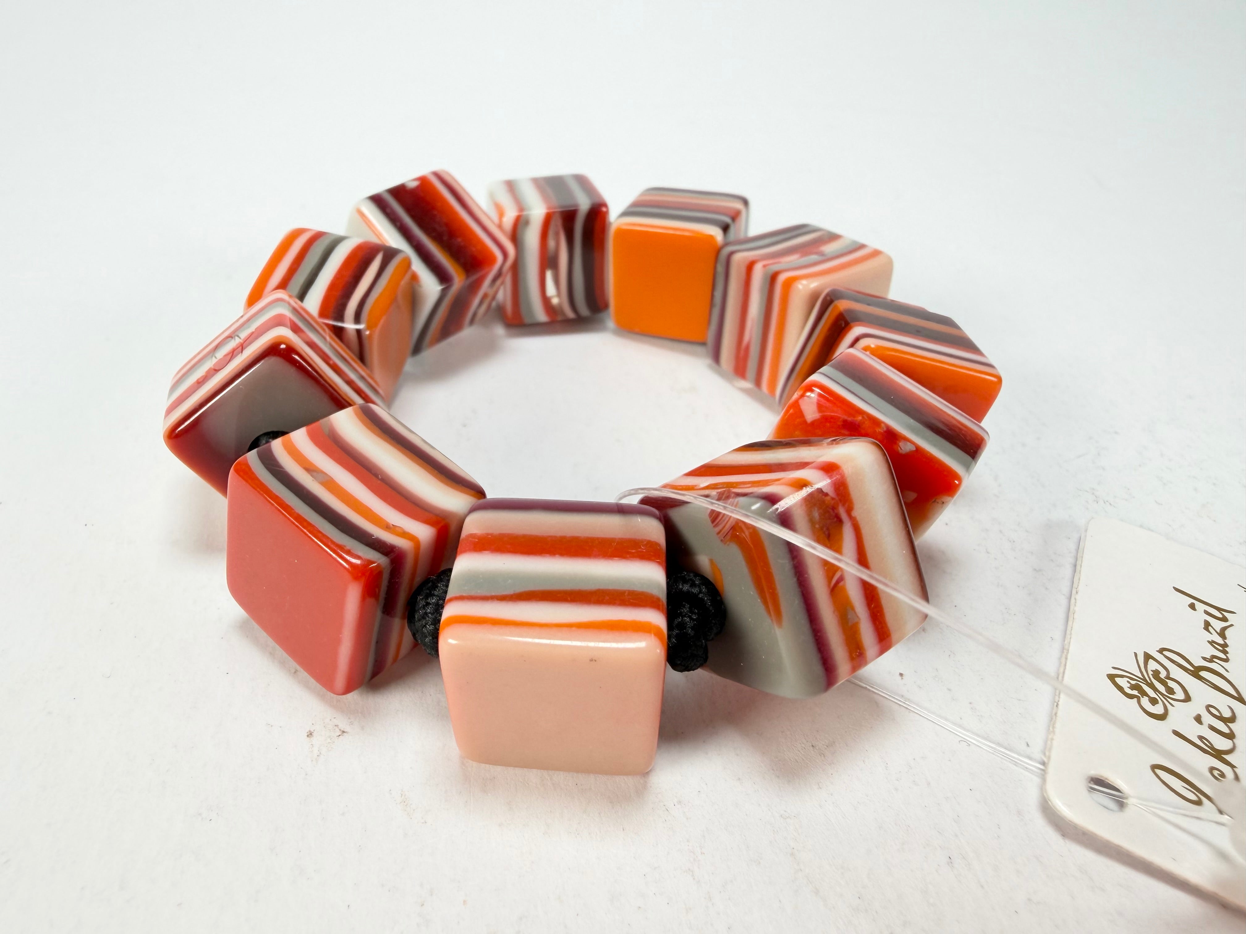 Jackie Brazil "POP" Liquorice Orange Mix Small Cubes Bracelet ( B0224 )