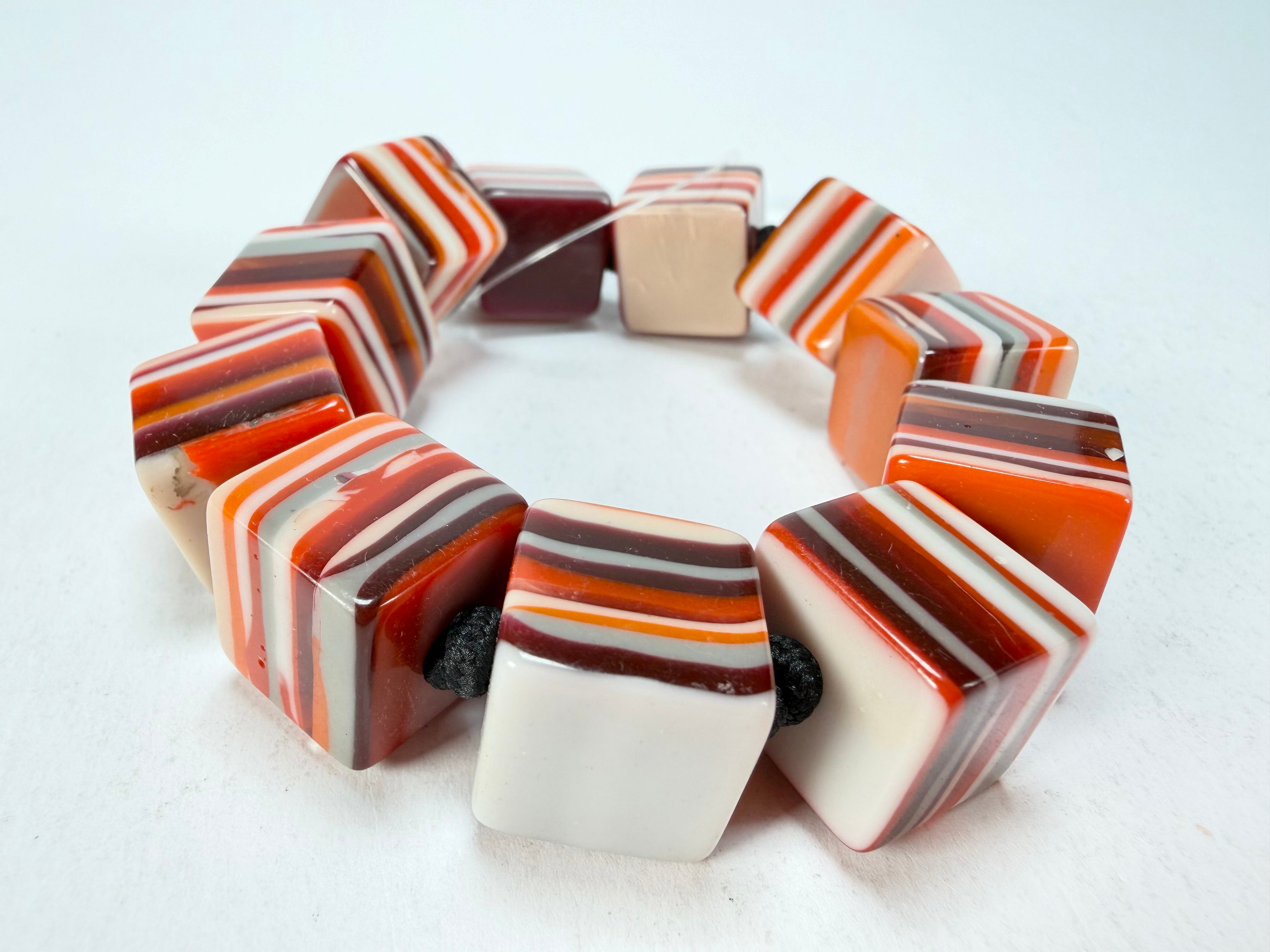 Jackie Brazil "POP" Liquorice Orange Mix Small Cubes Bracelet ( B0224 )