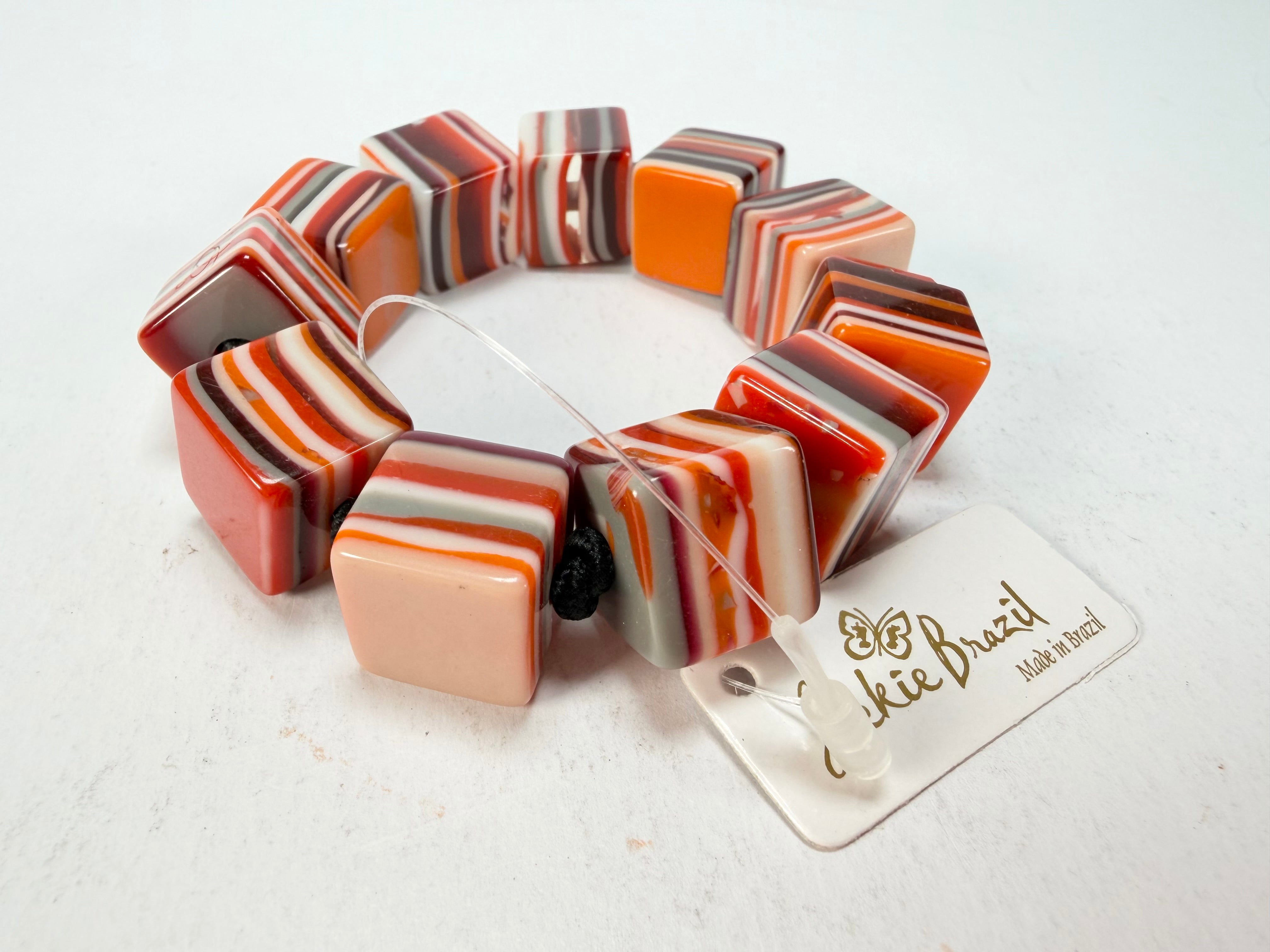 Jackie Brazil "POP" Liquorice Orange Mix Small Cubes Bracelet ( B0224 )