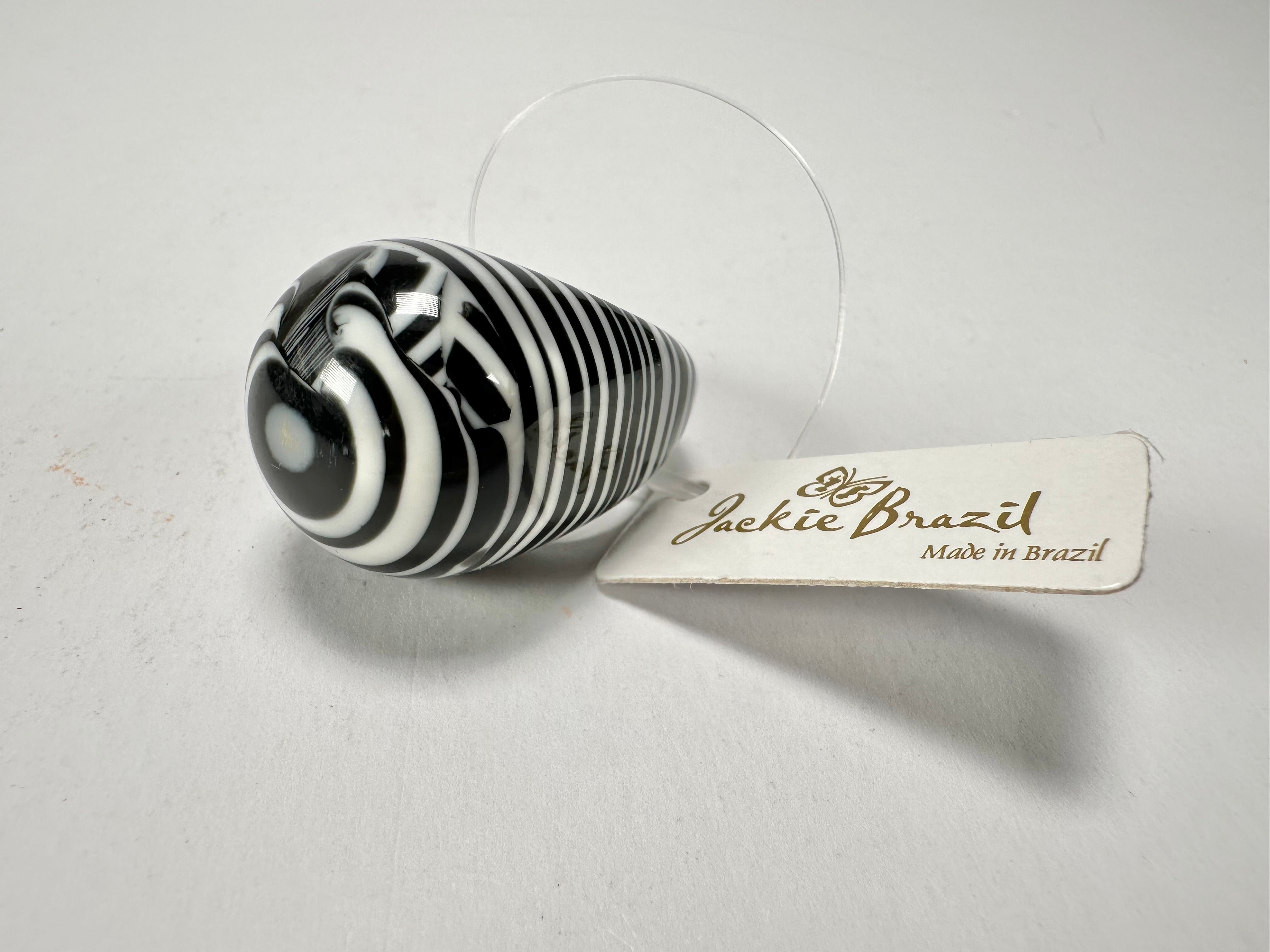 Jackie Brazil "Cat Eye" Liquorice Black & White Mix Large Domed Resin Ring ( R1159 ) UK P / USA 7.5