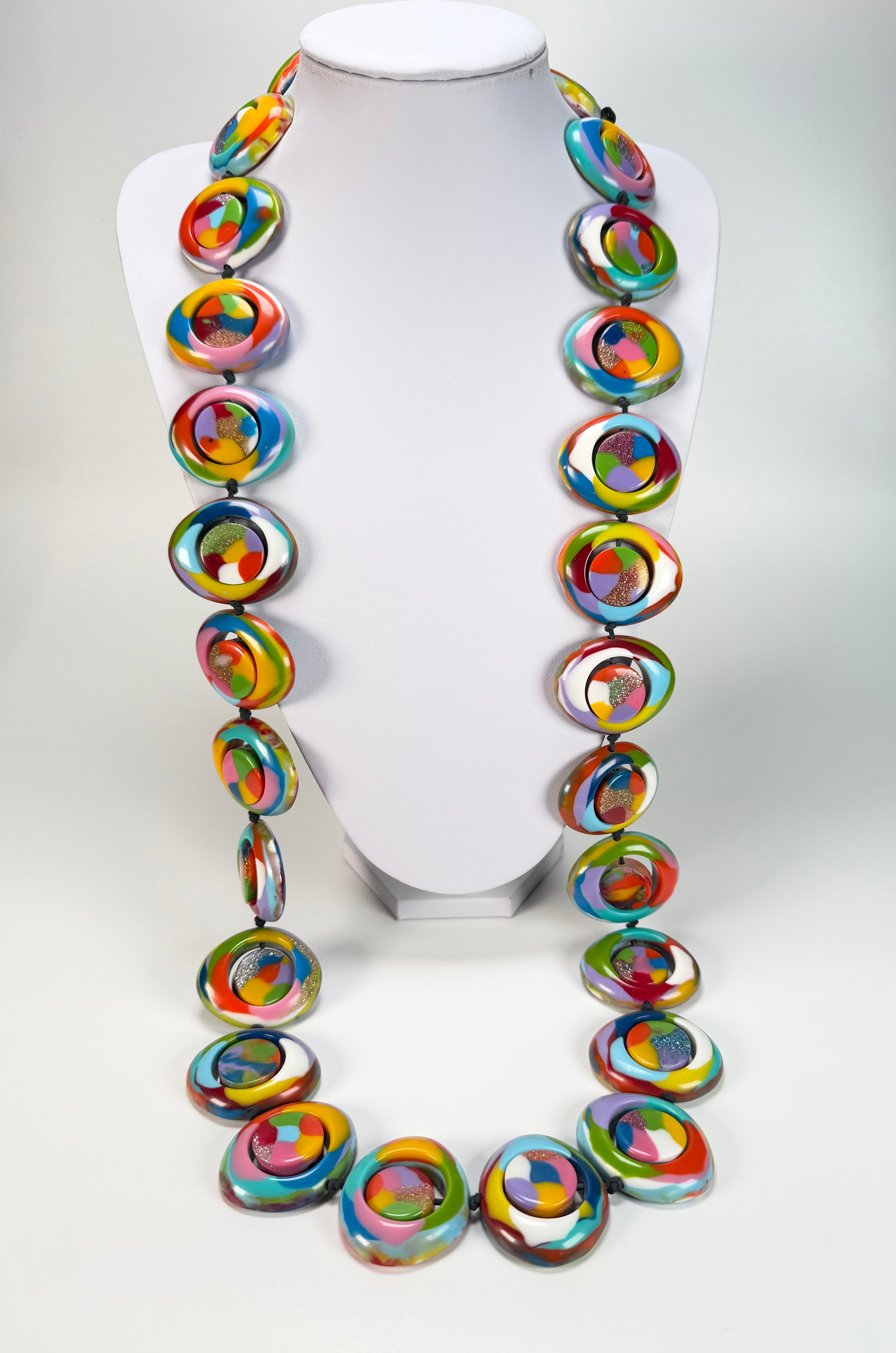 Jackie Brazil "Saturn" Kandinsky Disc & Cylinder Long 110cm Necklace ( N0067 )