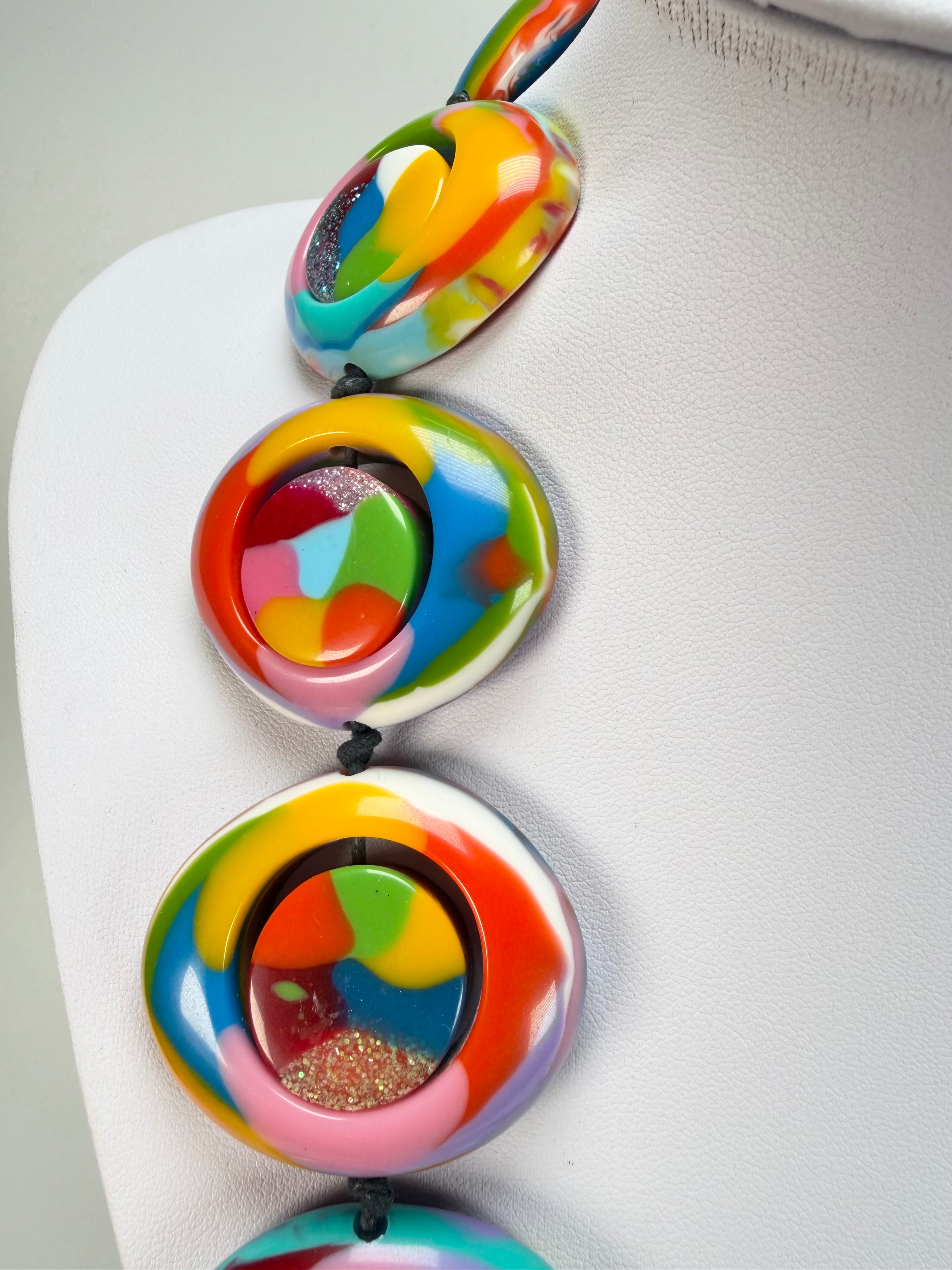 Jackie Brazil "Saturn" Kandinsky Disc & Cylinder Long 110cm Necklace ( N0067 )