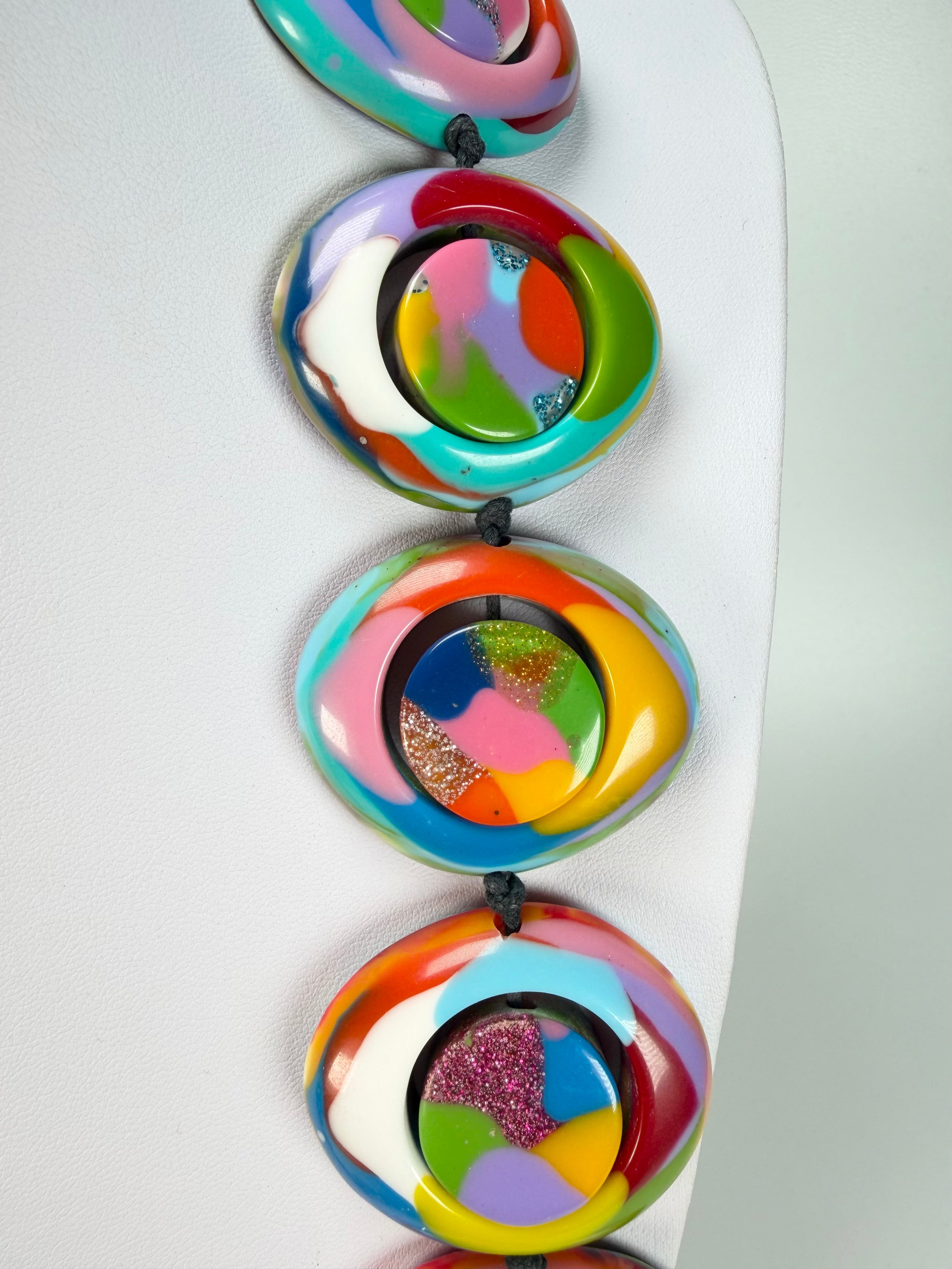 Jackie Brazil "Saturn" Kandinsky Disc & Cylinder Long 110cm Necklace ( N0067 )