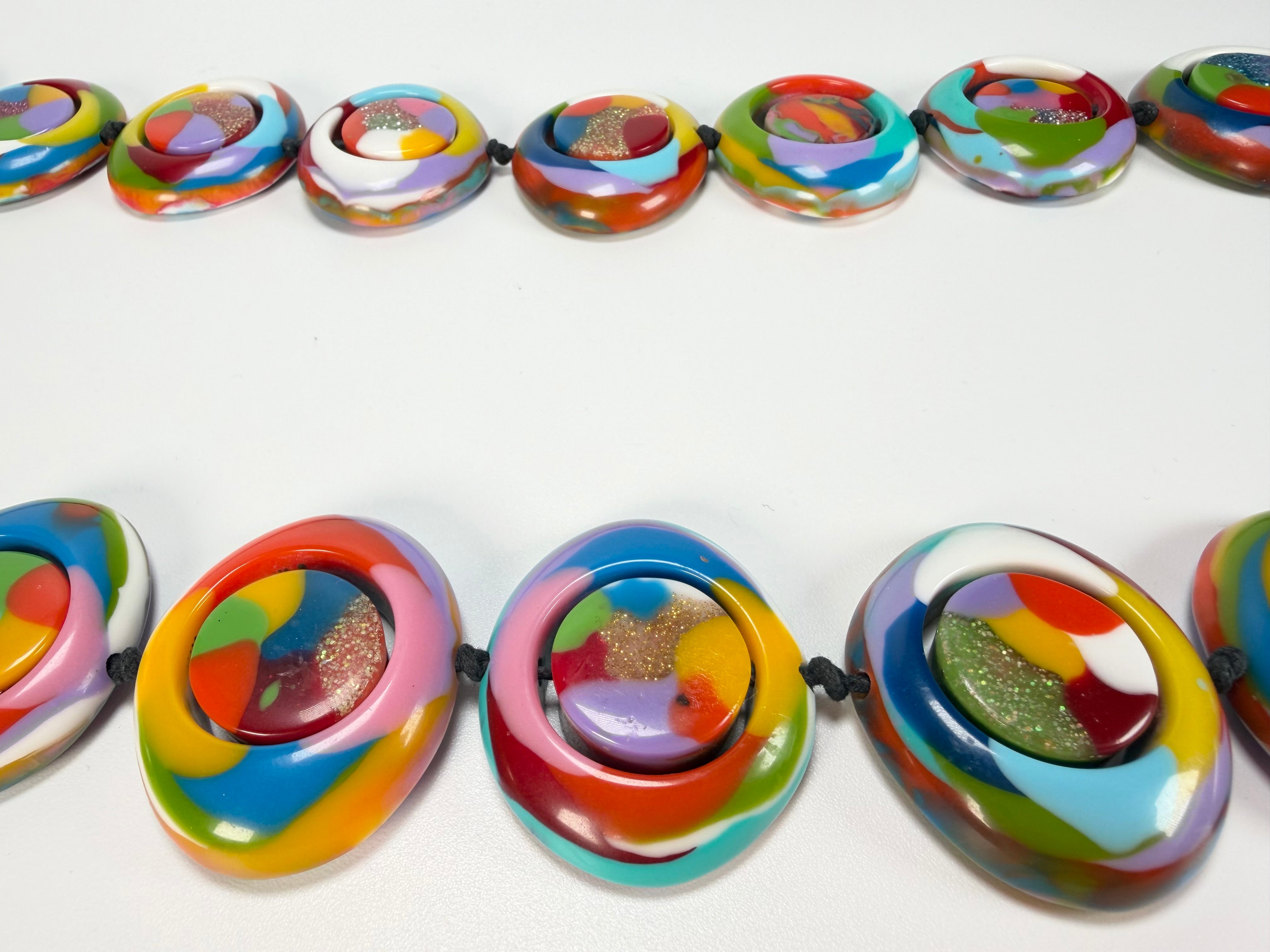 Jackie Brazil "Saturn" Kandinsky Disc & Cylinder Long 110cm Necklace ( N0067 )