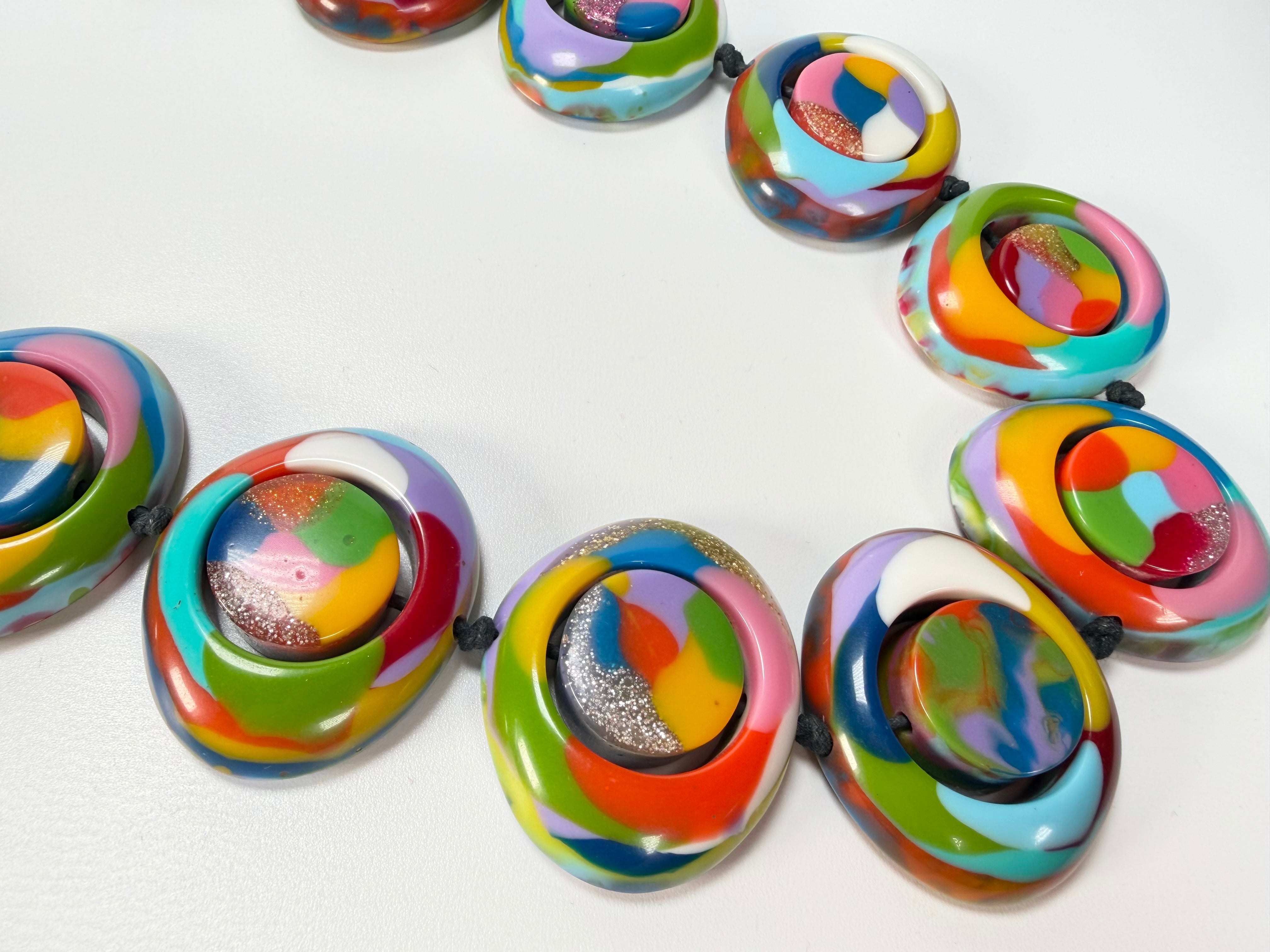 Jackie Brazil "Saturn" Kandinsky Disc & Cylinder Long 110cm Necklace ( N0067 )