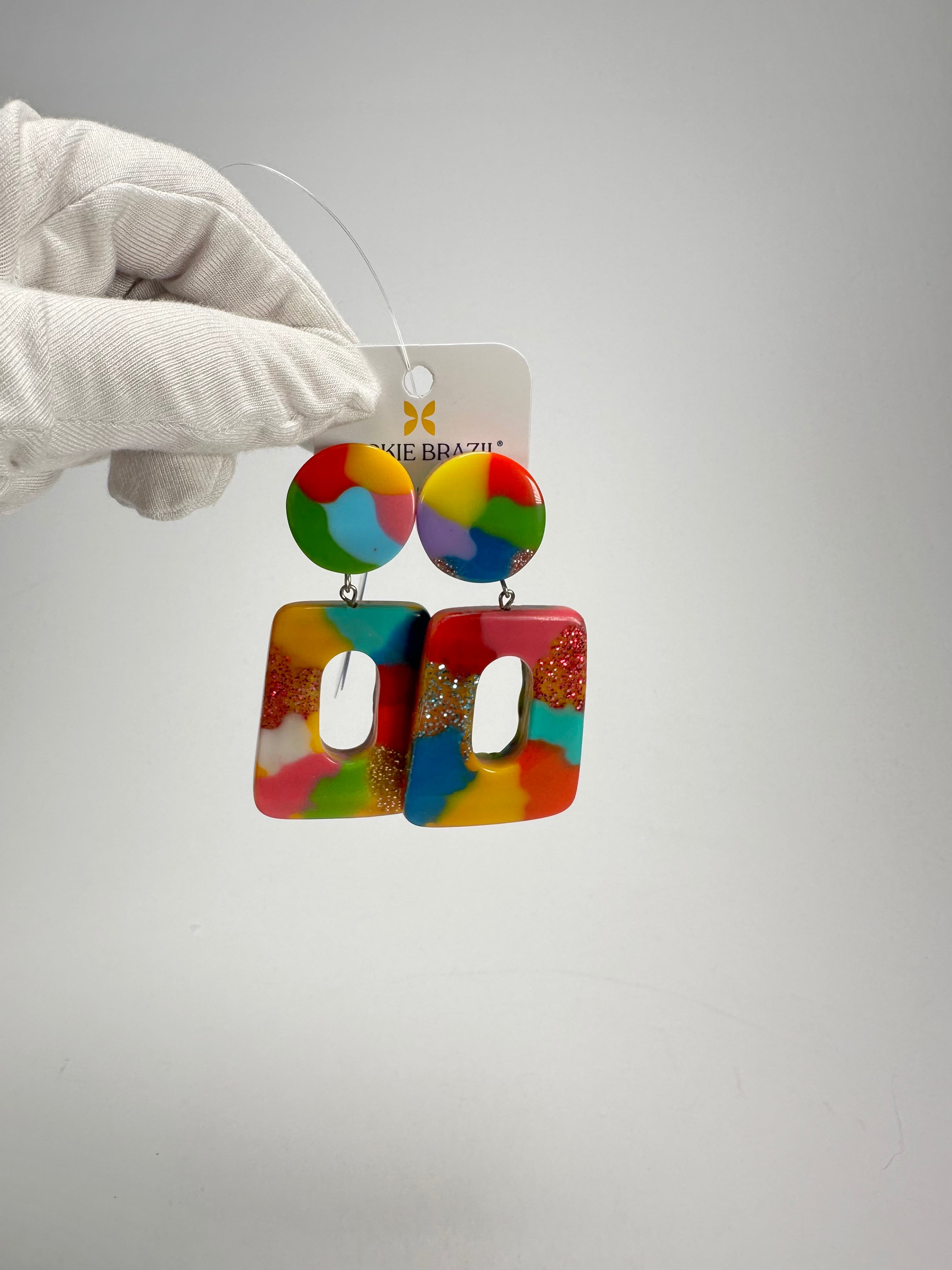 Jackie Brazil "Ruth" Kandinsky Trapez On Pin Resin Earrings ( E0010 )