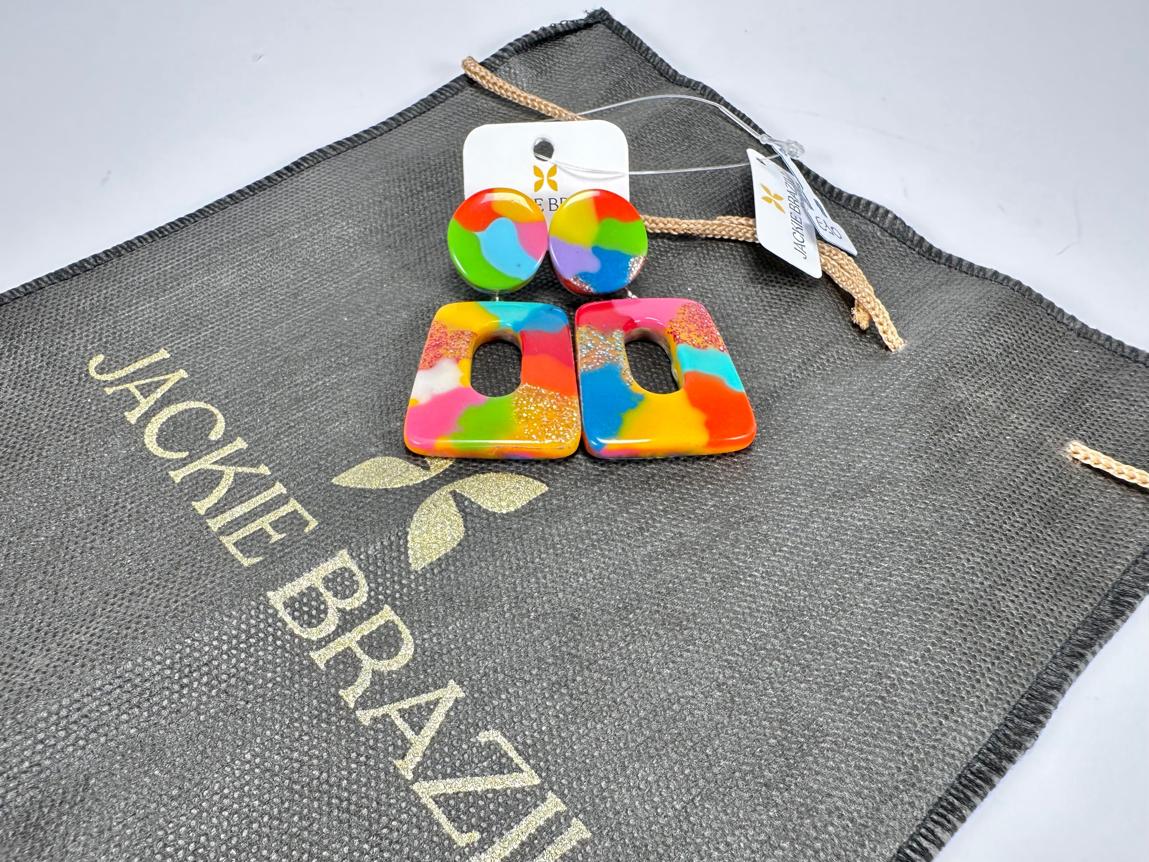 Jackie Brazil "Ruth" Kandinsky Trapez On Pin Resin Earrings ( E0010 )