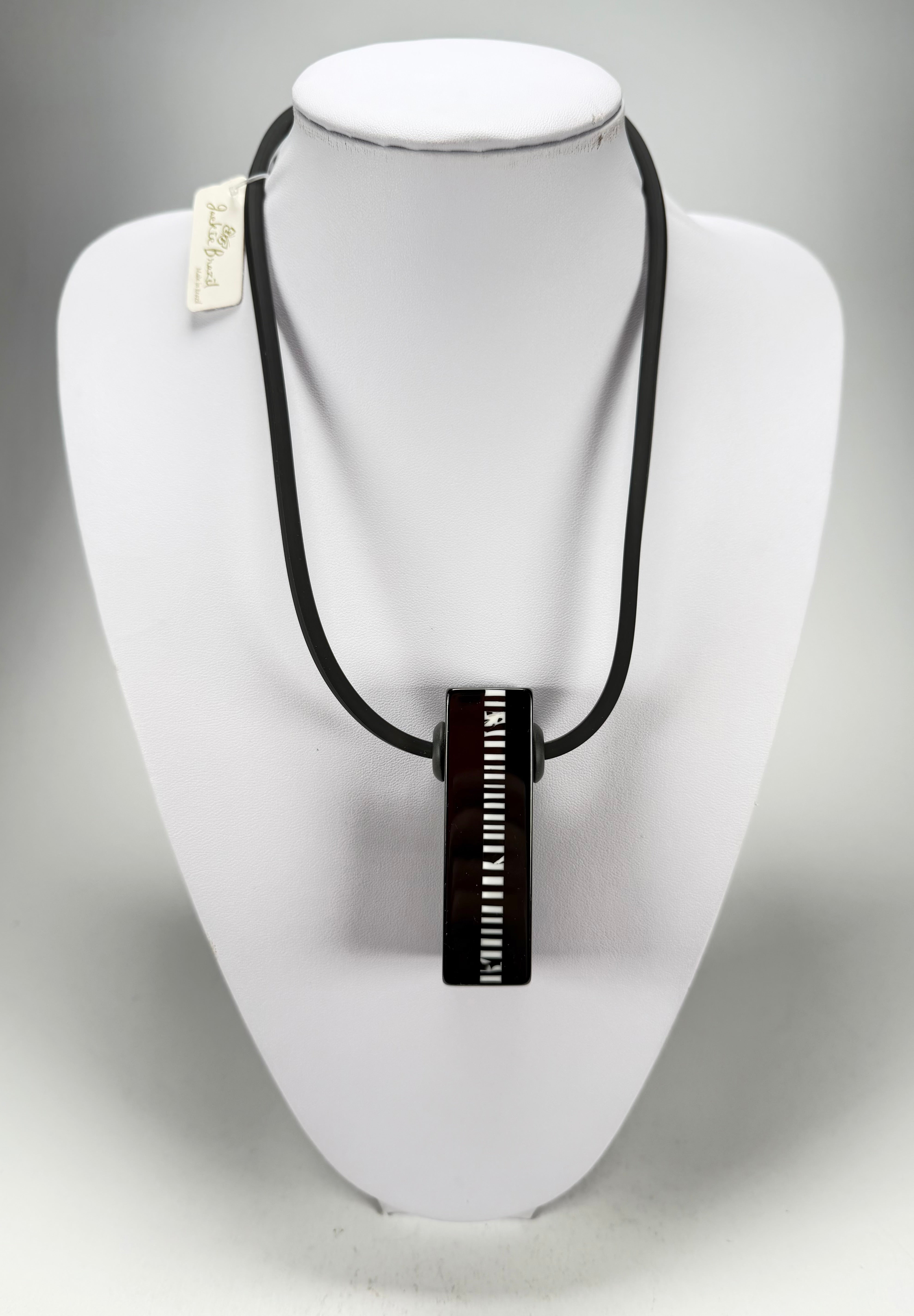 Jackie Brazil "Bar Code" Small Liquorice Pendant On Cord Resin Necklace ( N2214 )