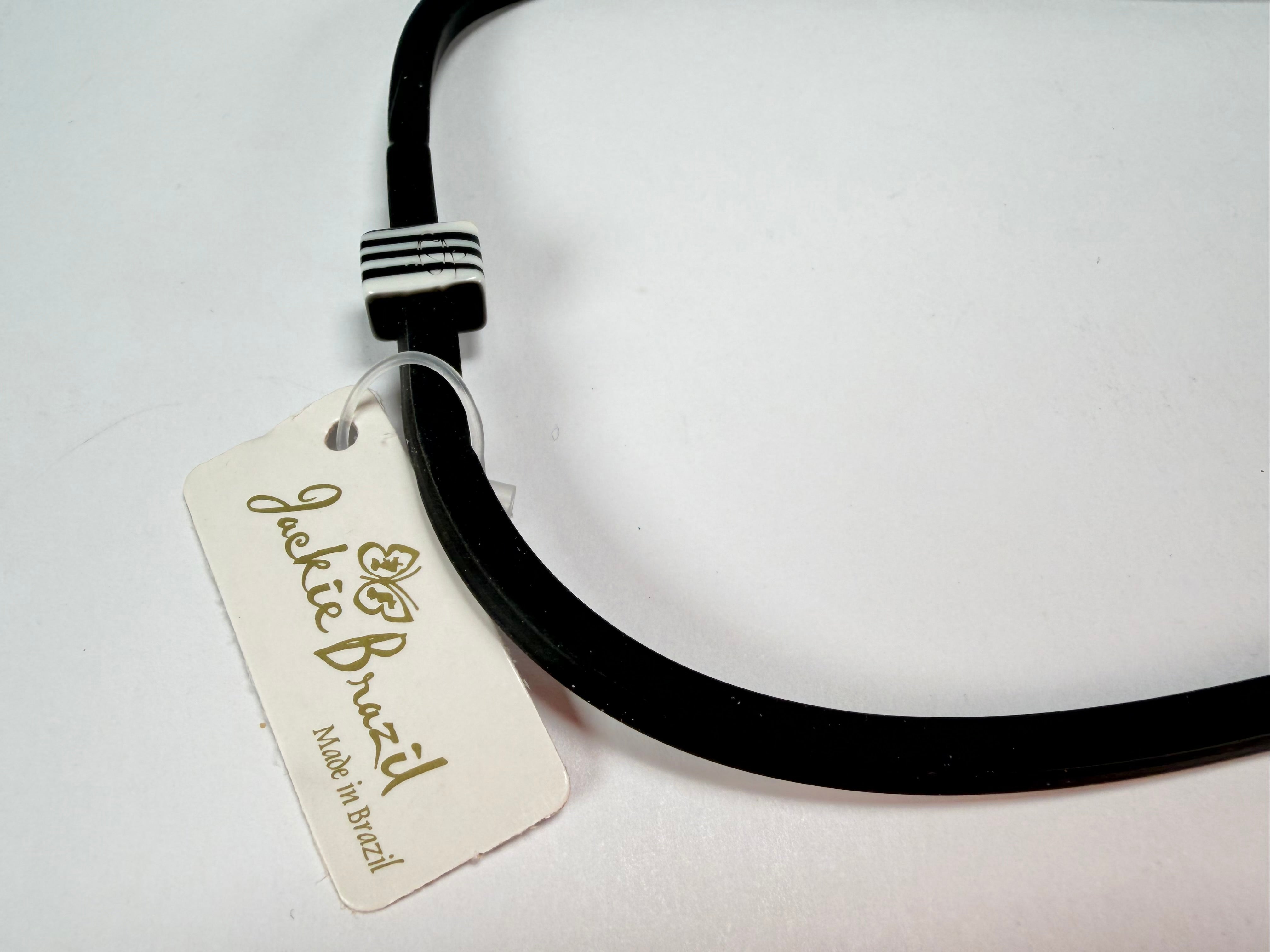 Jackie Brazil "Bar Code" Small Liquorice Pendant On Cord Resin Necklace ( N2214 )