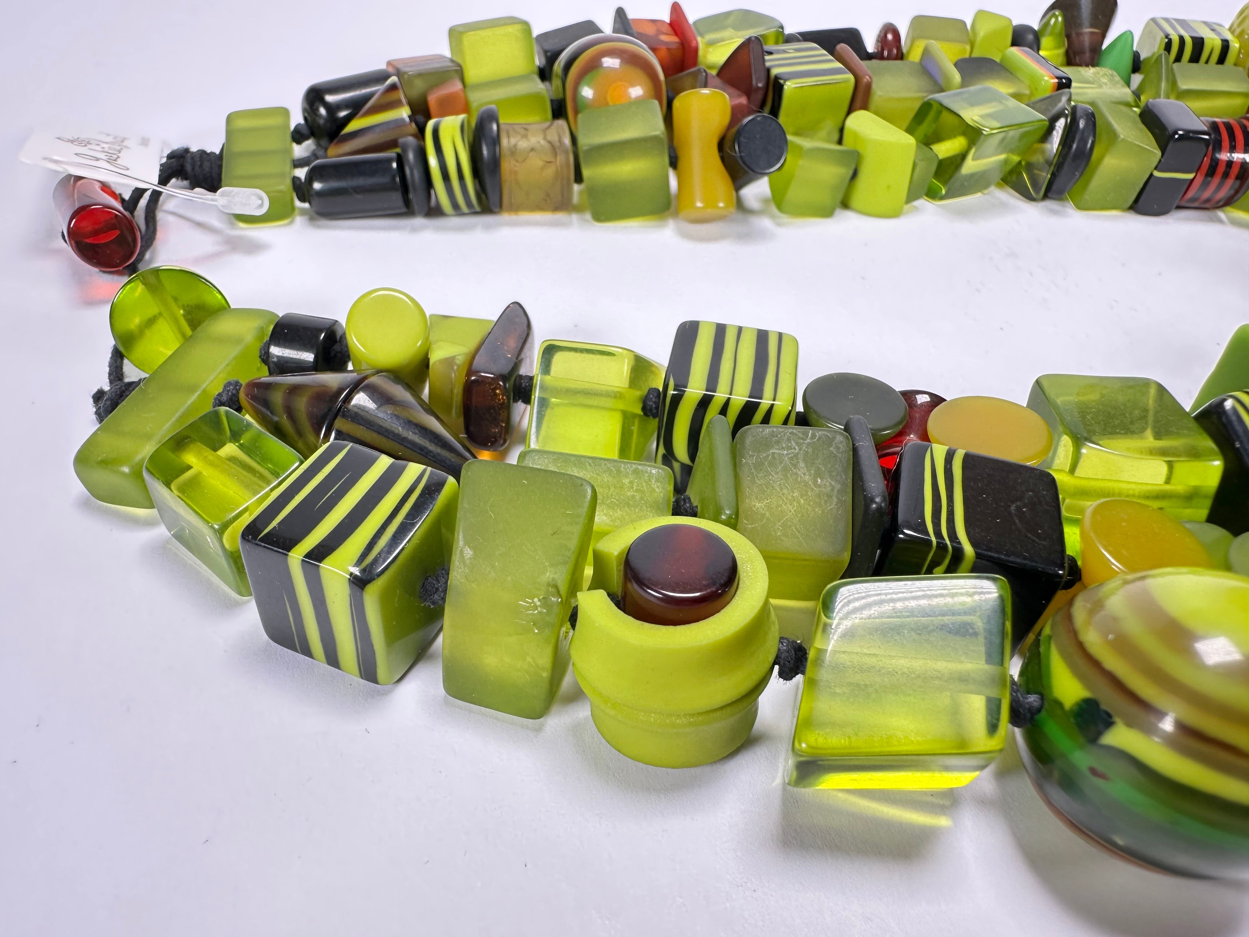 Jackie Brazil "Indiana" 3 Strand Multi-Bead Green Resin Necklace ( N0043 )