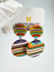 Jackie Brazil "Duo Stud" Liquorice Mix Colours Disk On Pin Resin Earrings ( E0520 )
