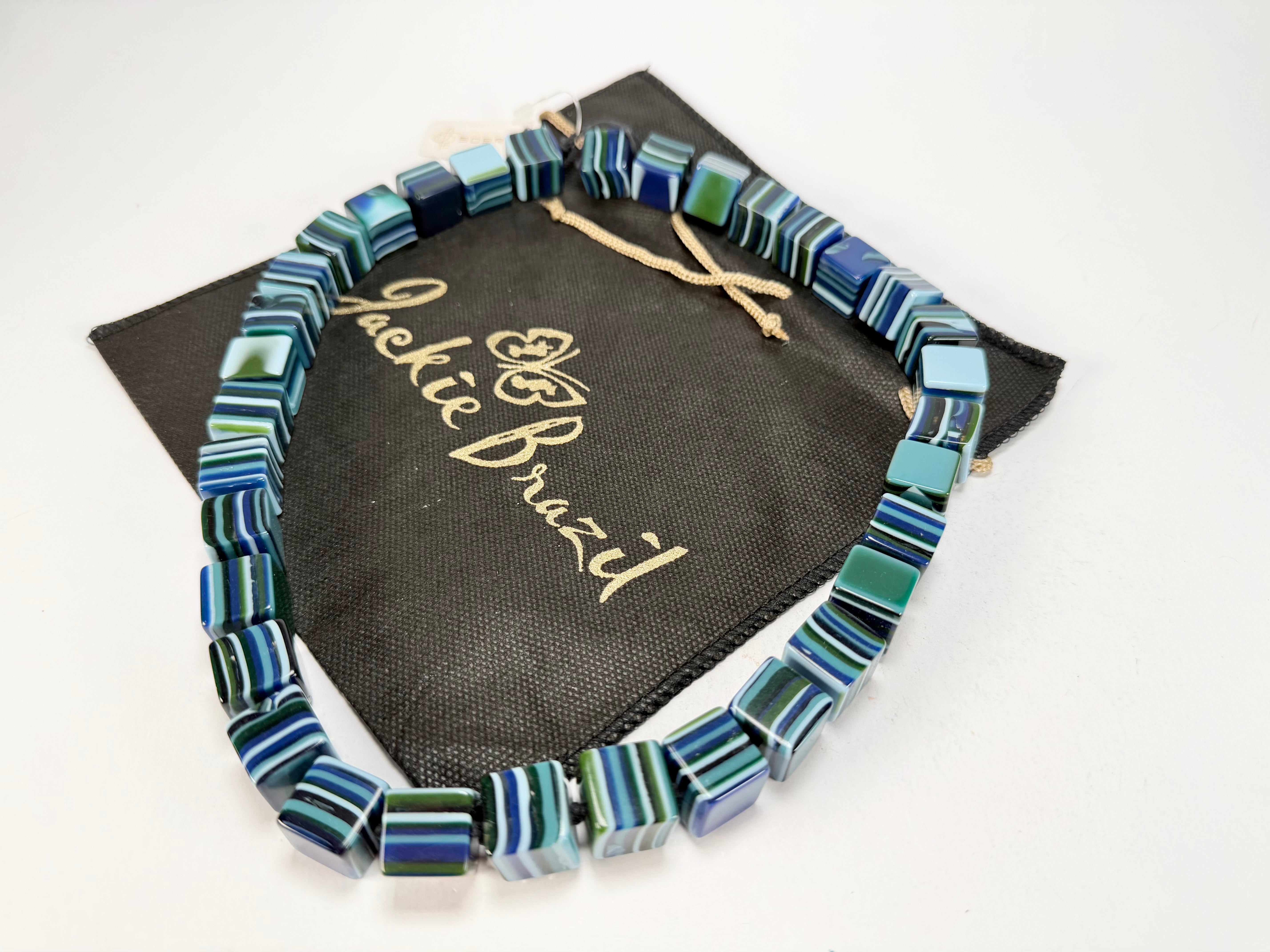 Jackie Brazil "POP" Liquorice Blue Mix Small Cubes 65cm Necklace ( N0046 )