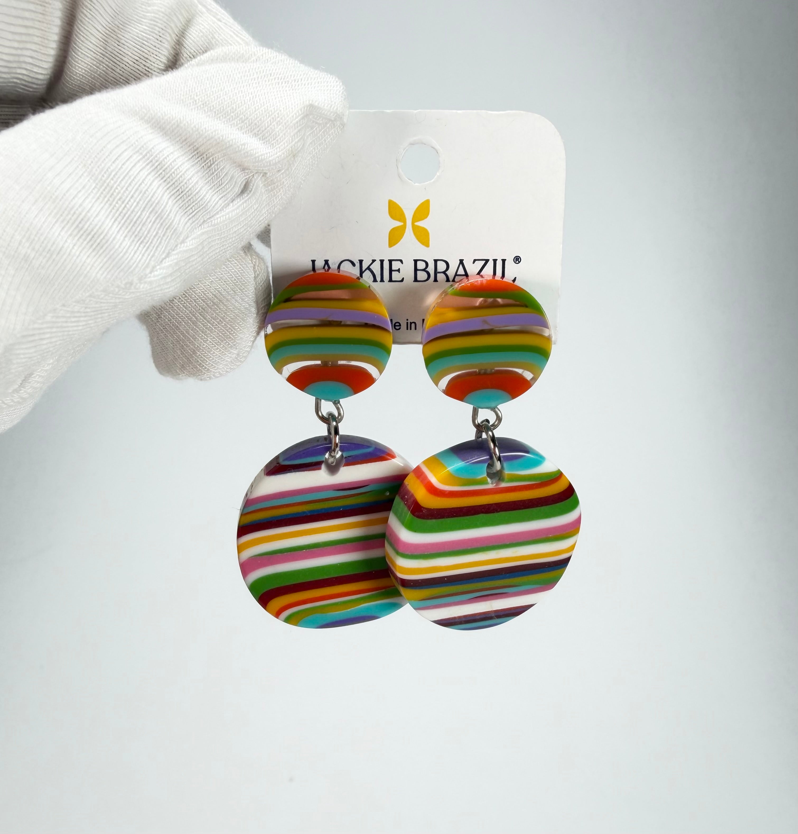 Jackie Brazil "Duo Stud" Liquorice Mix Colours Disk On Pin Resin Earrings ( E0520 )