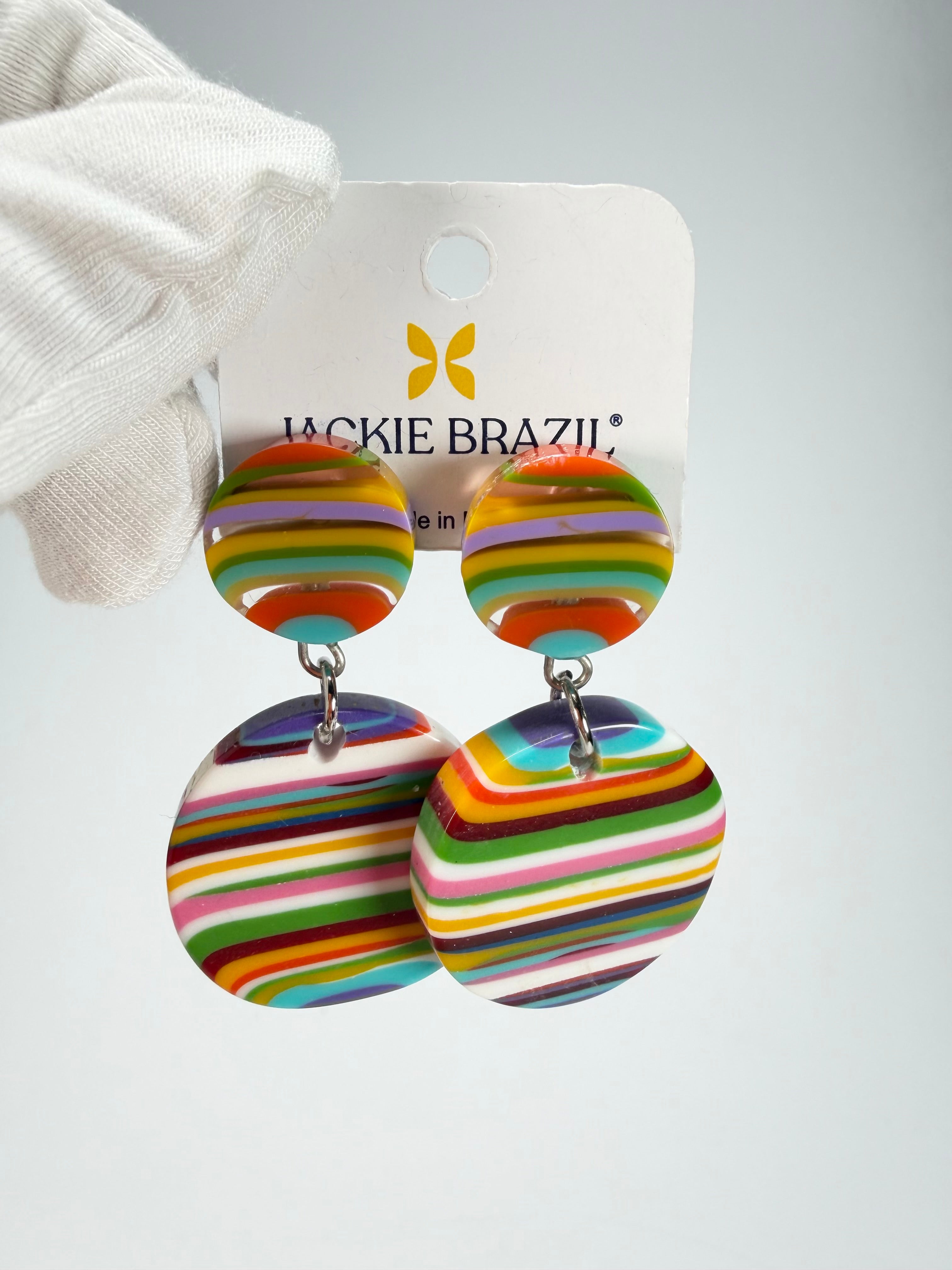 Jackie Brazil "Duo Stud" Liquorice Mix Colours Disk On Pin Resin Earrings ( E0520 )