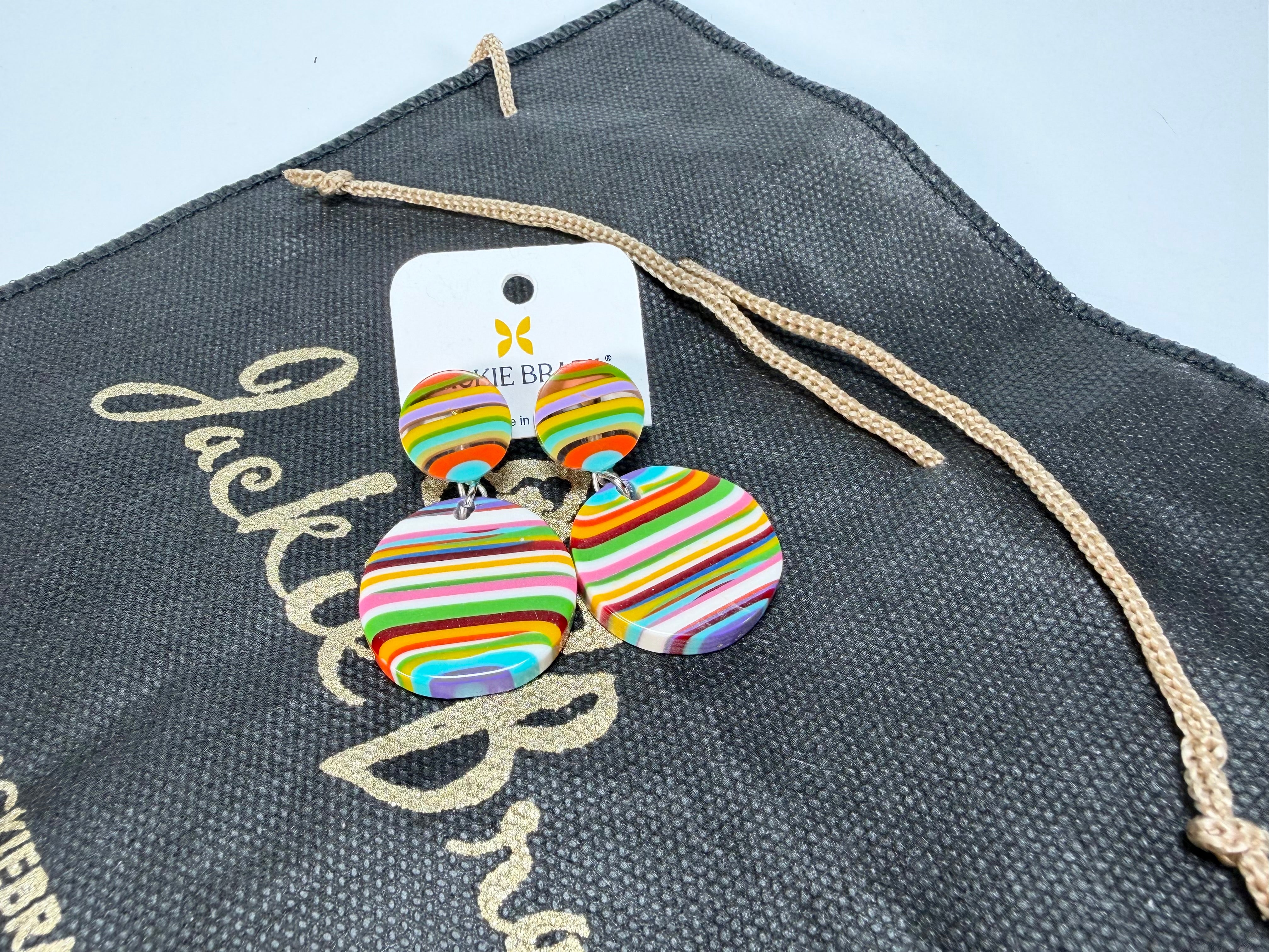 Jackie Brazil "Duo Stud" Liquorice Mix Colours Disk On Pin Resin Earrings ( E0520 )