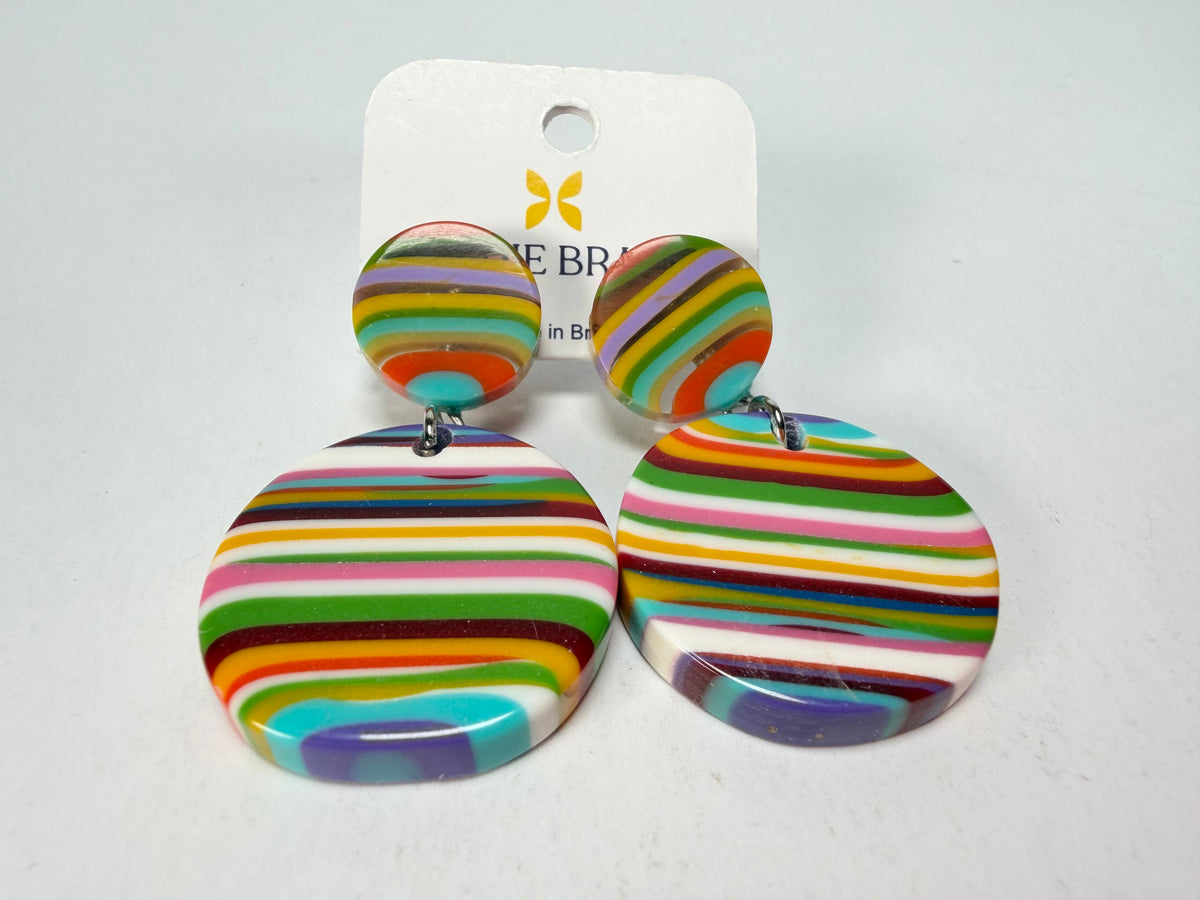 Jackie Brazil "Duo Stud" Liquorice Mix Colours Disk On Pin Resin Earrings ( E0520 )