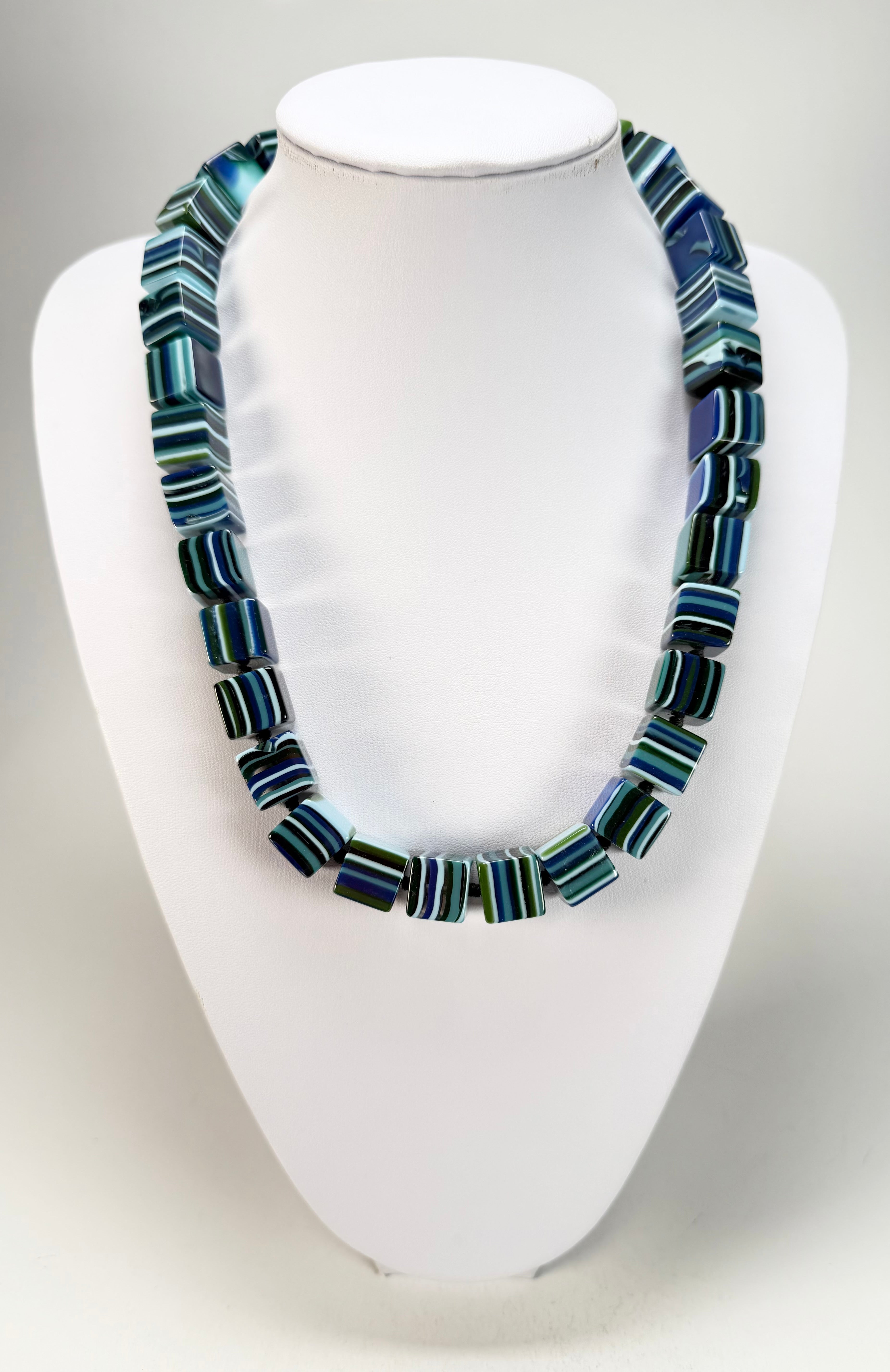 Jackie Brazil "POP" Liquorice Blue Mix Small Cubes 65cm Necklace ( N0046 )
