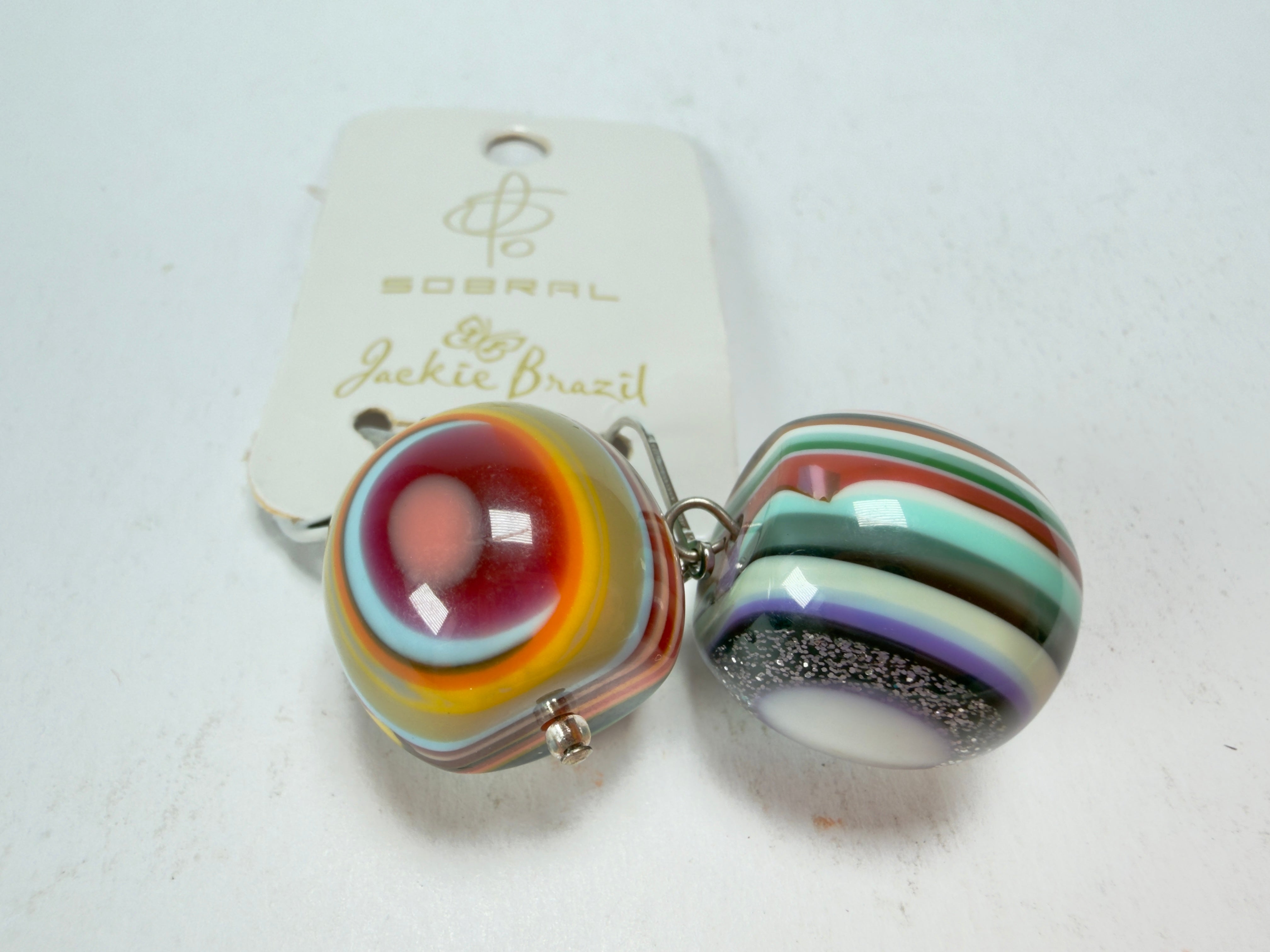 Jackie Brazil "Cat Eyes" Liquorice Balls Mix Colours Short Resin Earrings ( E0960 )