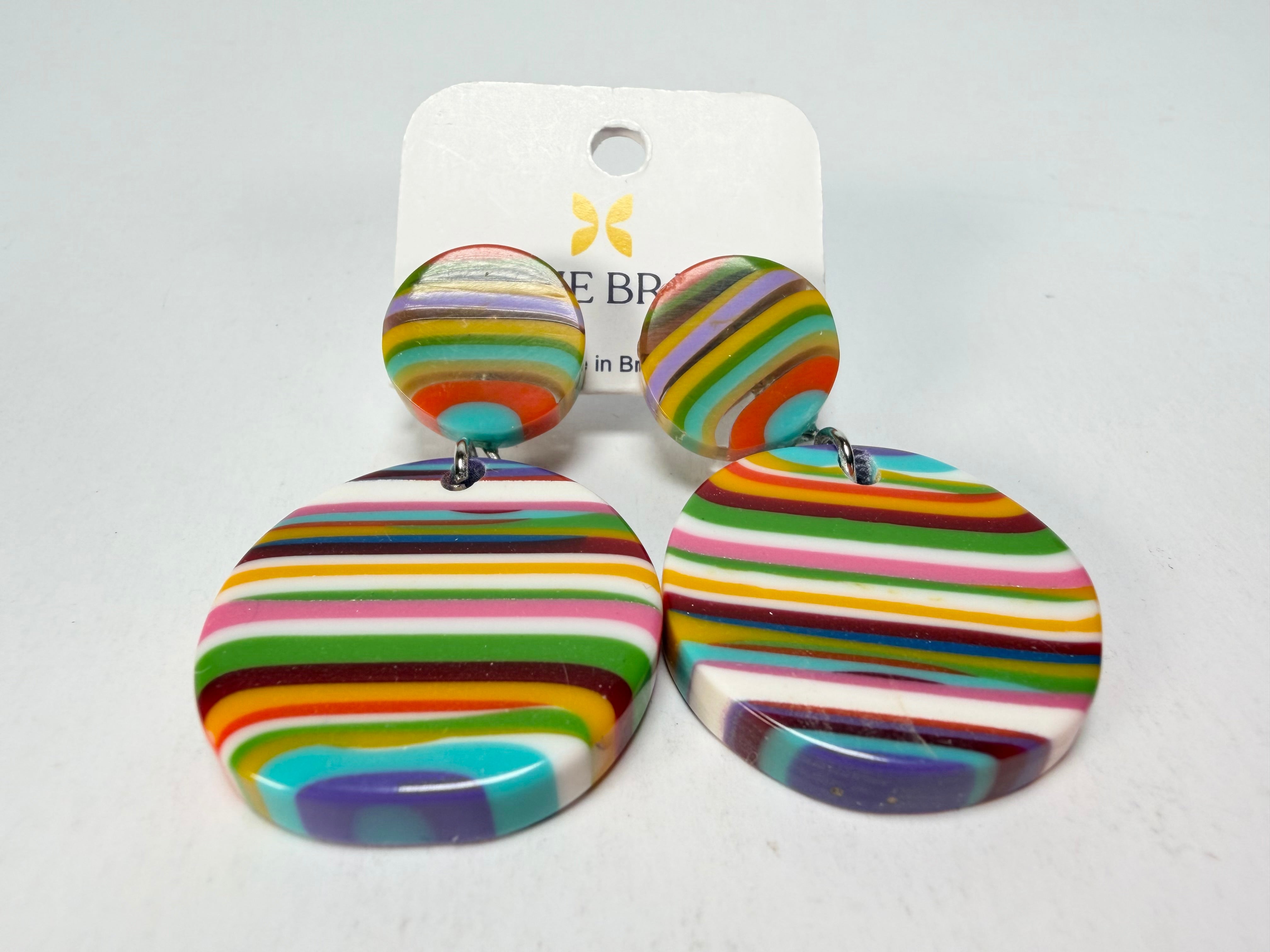 Jackie Brazil "Duo Stud" Liquorice Mix Colours Disk On Pin Resin Earrings ( E0520 )