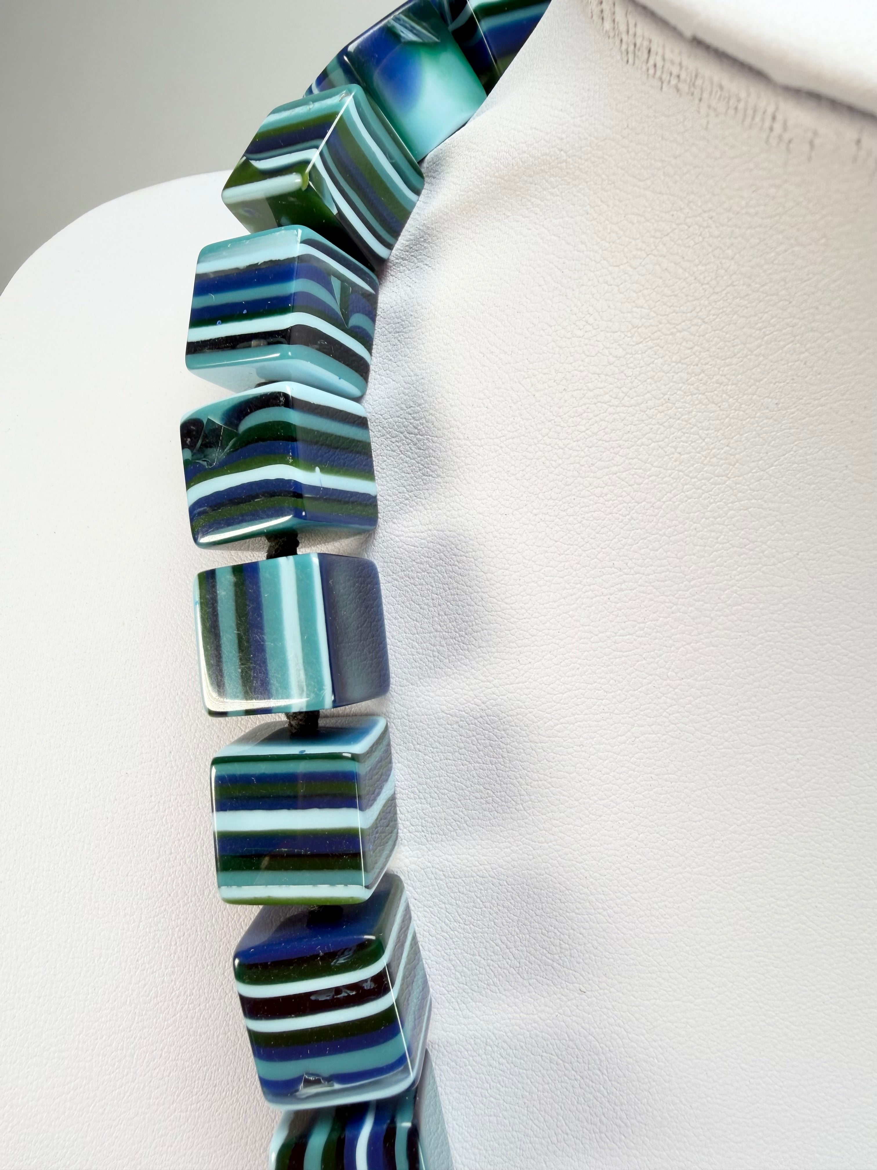 Jackie Brazil "POP" Liquorice Blue Mix Small Cubes 65cm Necklace ( N0046 )