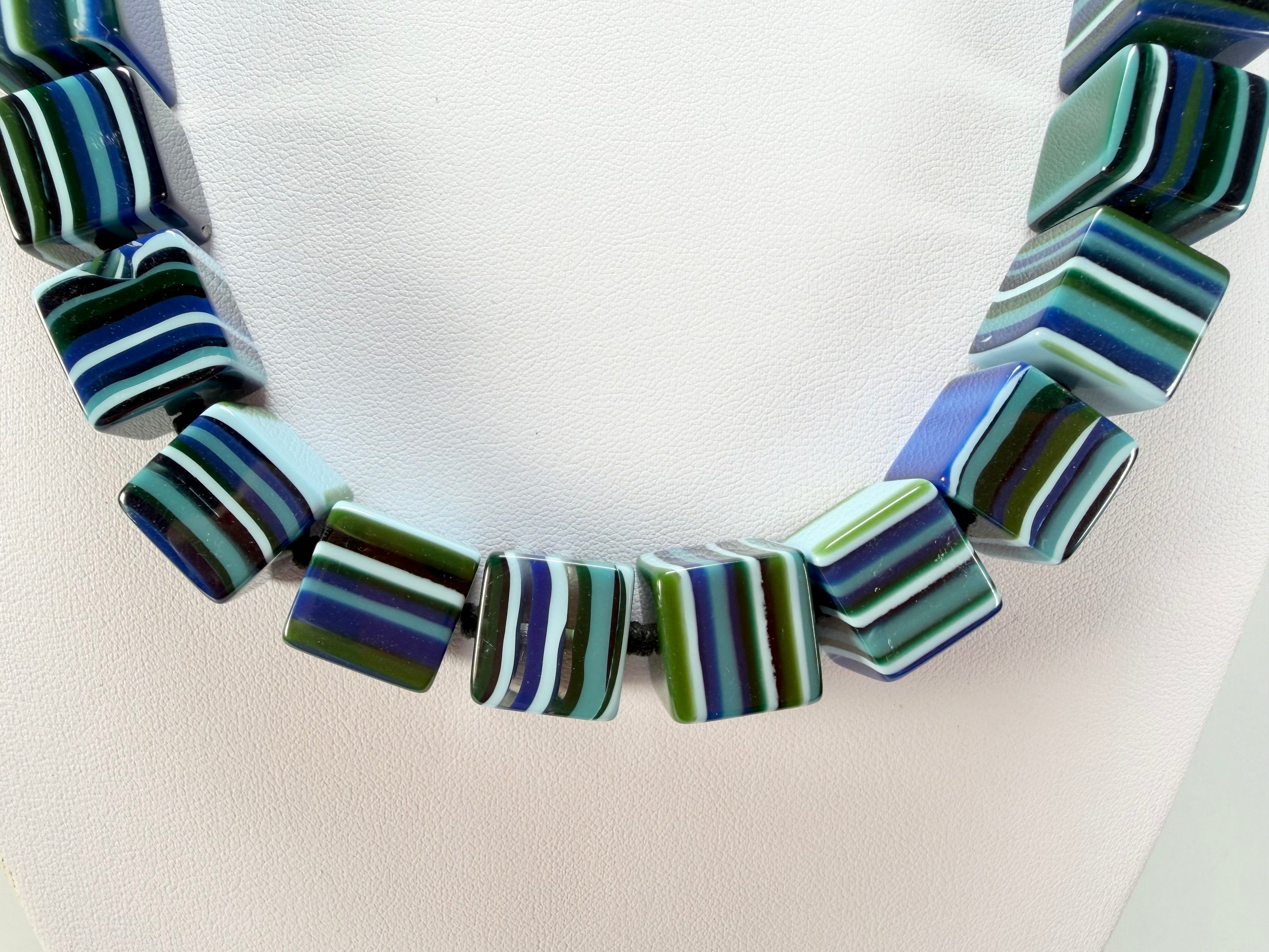 Jackie Brazil "POP" Liquorice Blue Mix Small Cubes 65cm Necklace ( N0046 )