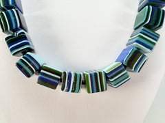 Jackie Brazil "POP" Liquorice Blue Mix Small Cubes 65cm Necklace ( N0046 )