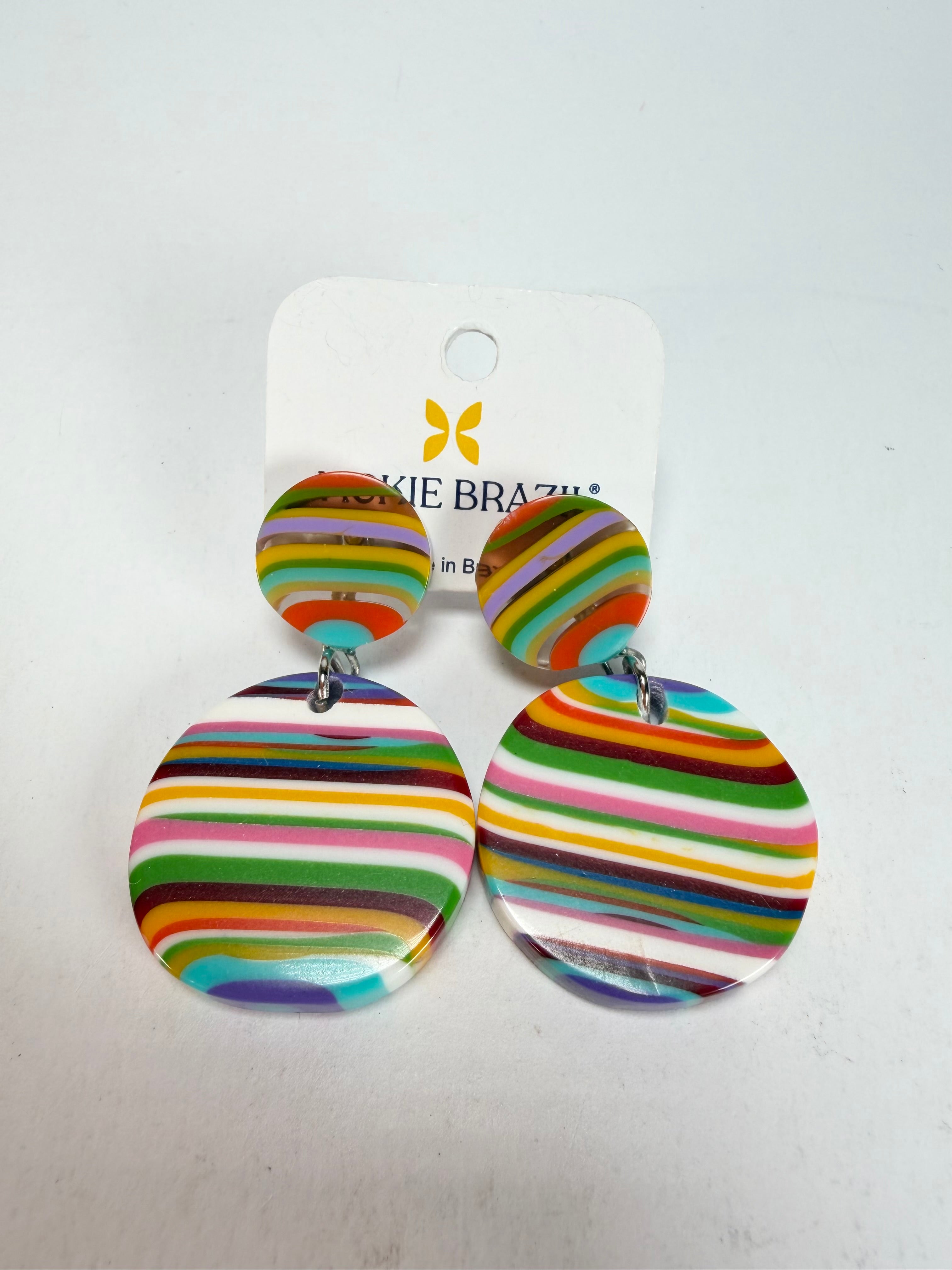 Jackie Brazil "Duo Stud" Liquorice Mix Colours Disk On Pin Resin Earrings ( E0520 )