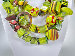 Jackie Brazil "Indiana" 3 Strand Multi-Bead Green Resin Necklace ( N0043 )