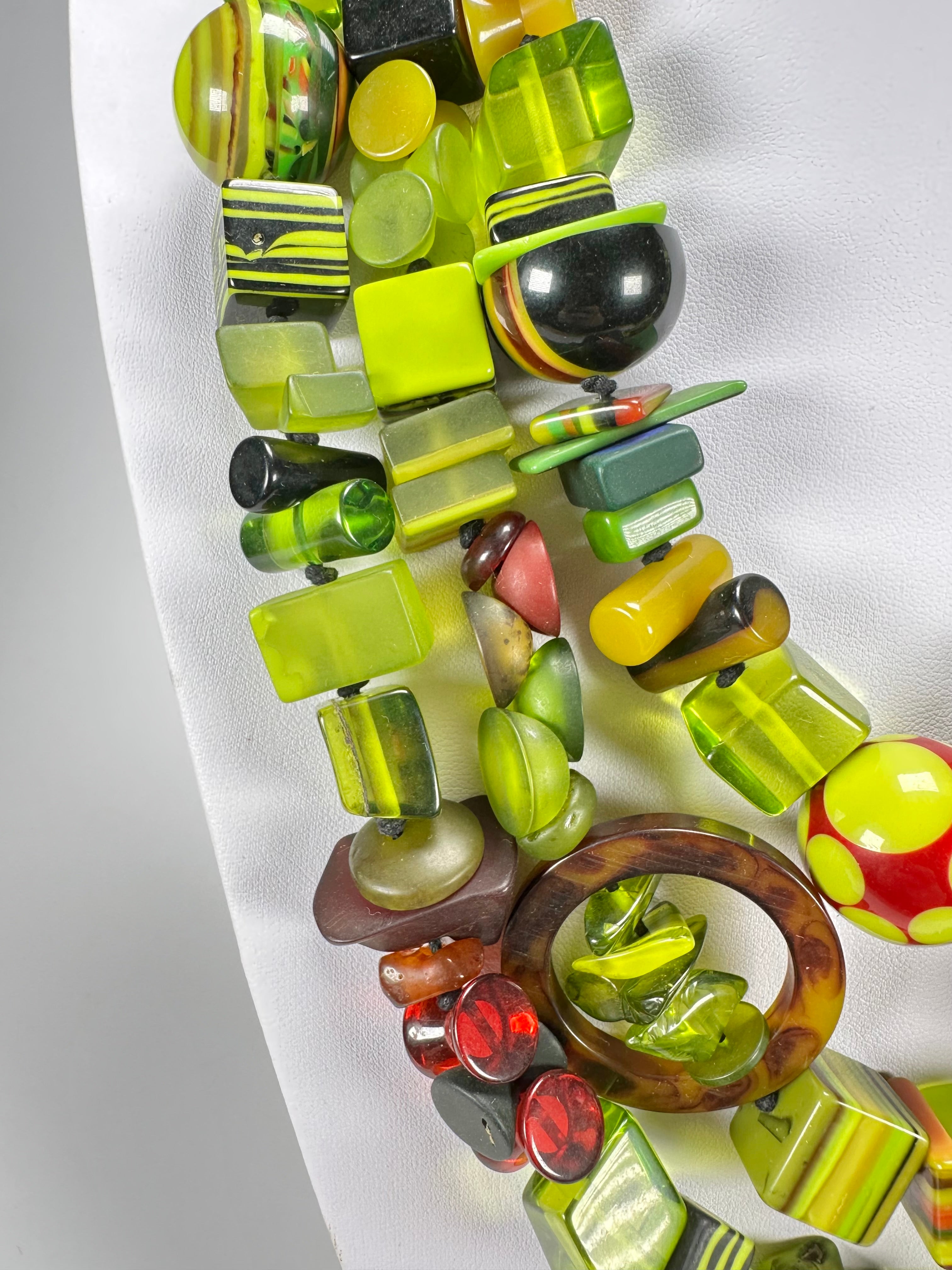Jackie Brazil "Indiana" 3 Strand Multi-Bead Green Resin Necklace ( N0043 )