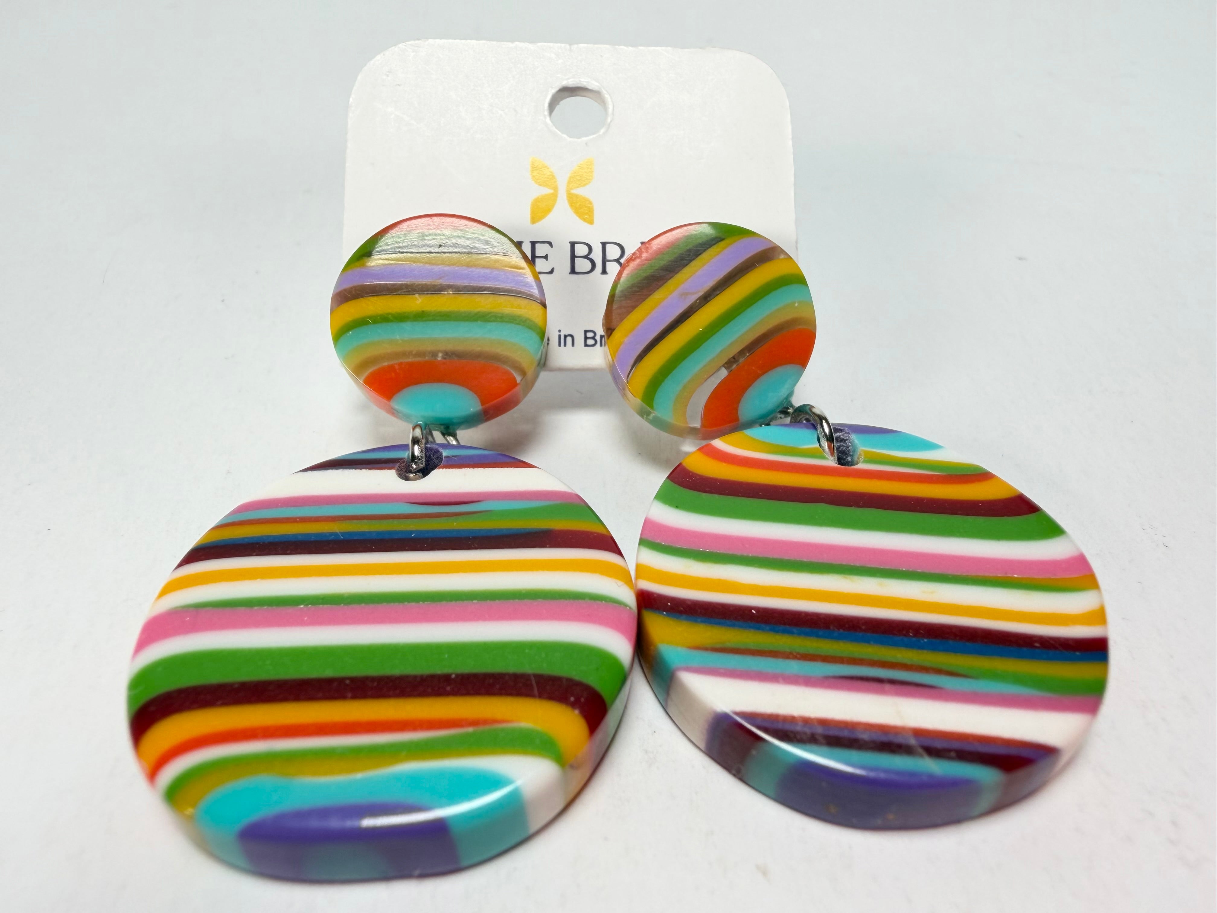 Jackie Brazil "Duo Stud" Liquorice Mix Colours Disk On Pin Resin Earrings ( E0520 )