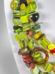 Jackie Brazil "Indiana" 3 Strand Multi-Bead Green Resin Necklace ( N0043 )