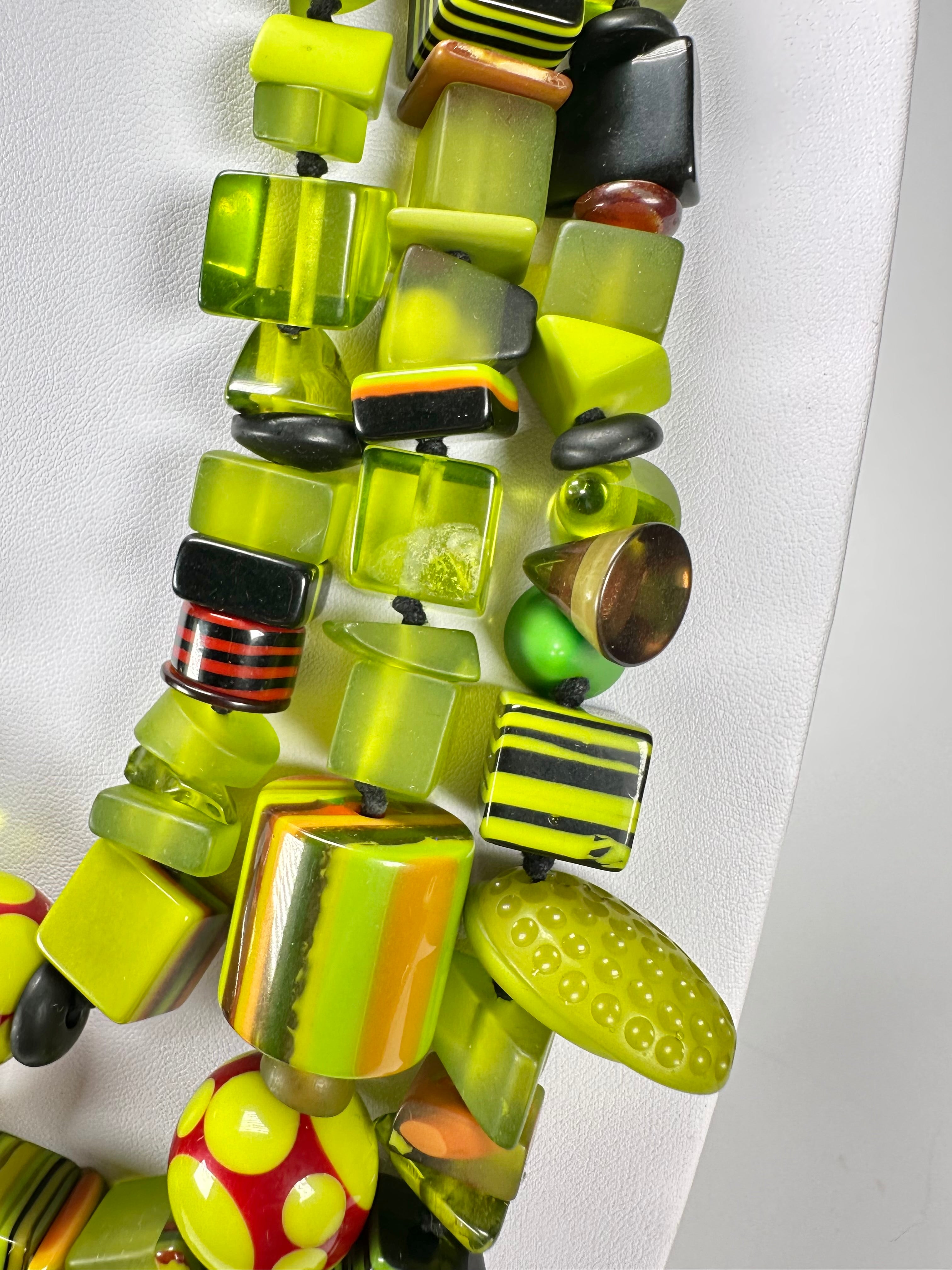 Jackie Brazil "Indiana" 3 Strand Multi-Bead Green Resin Necklace ( N0043 )