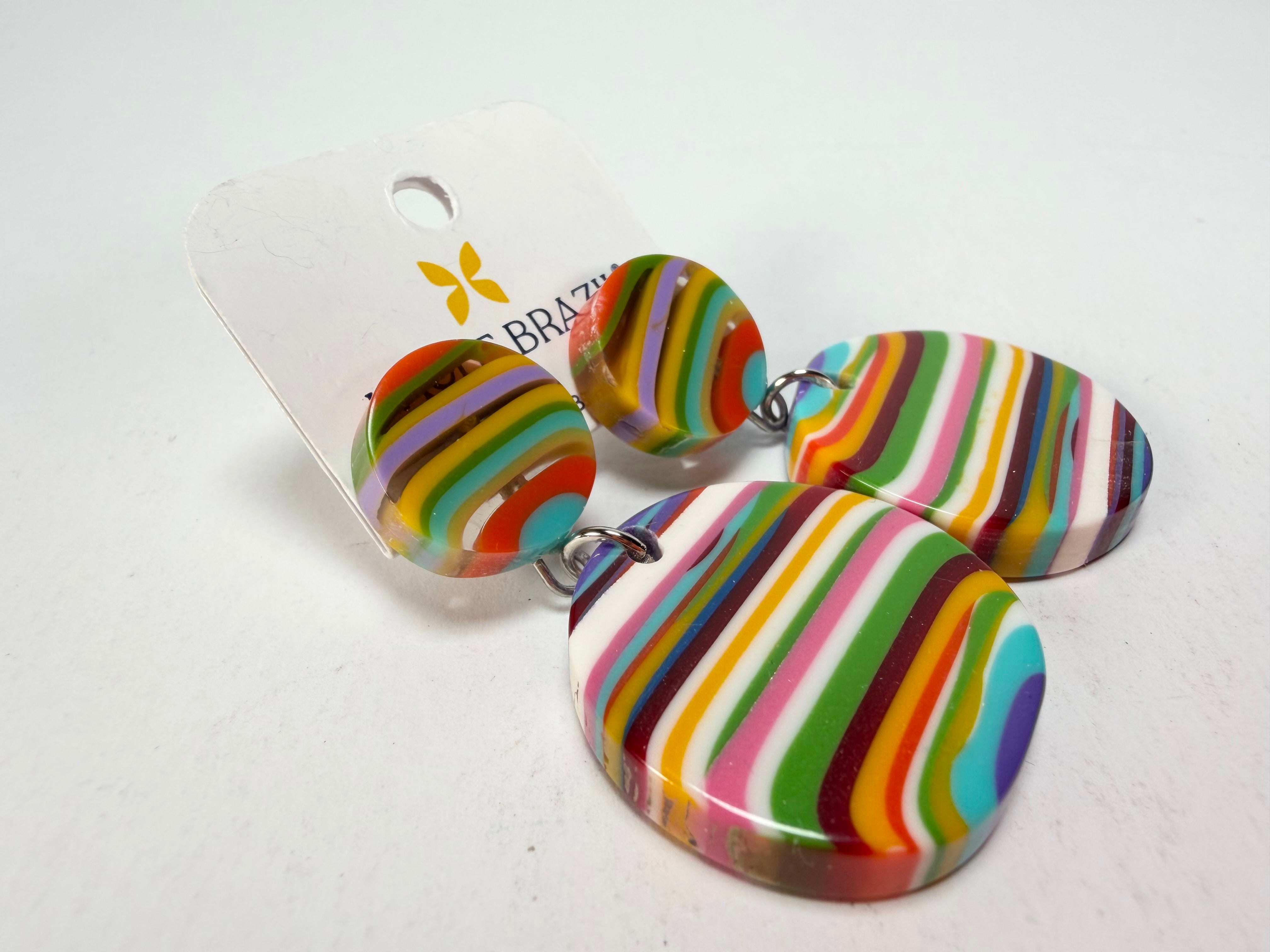 Jackie Brazil "Duo Stud" Liquorice Mix Colours Disk On Pin Resin Earrings ( E0520 )