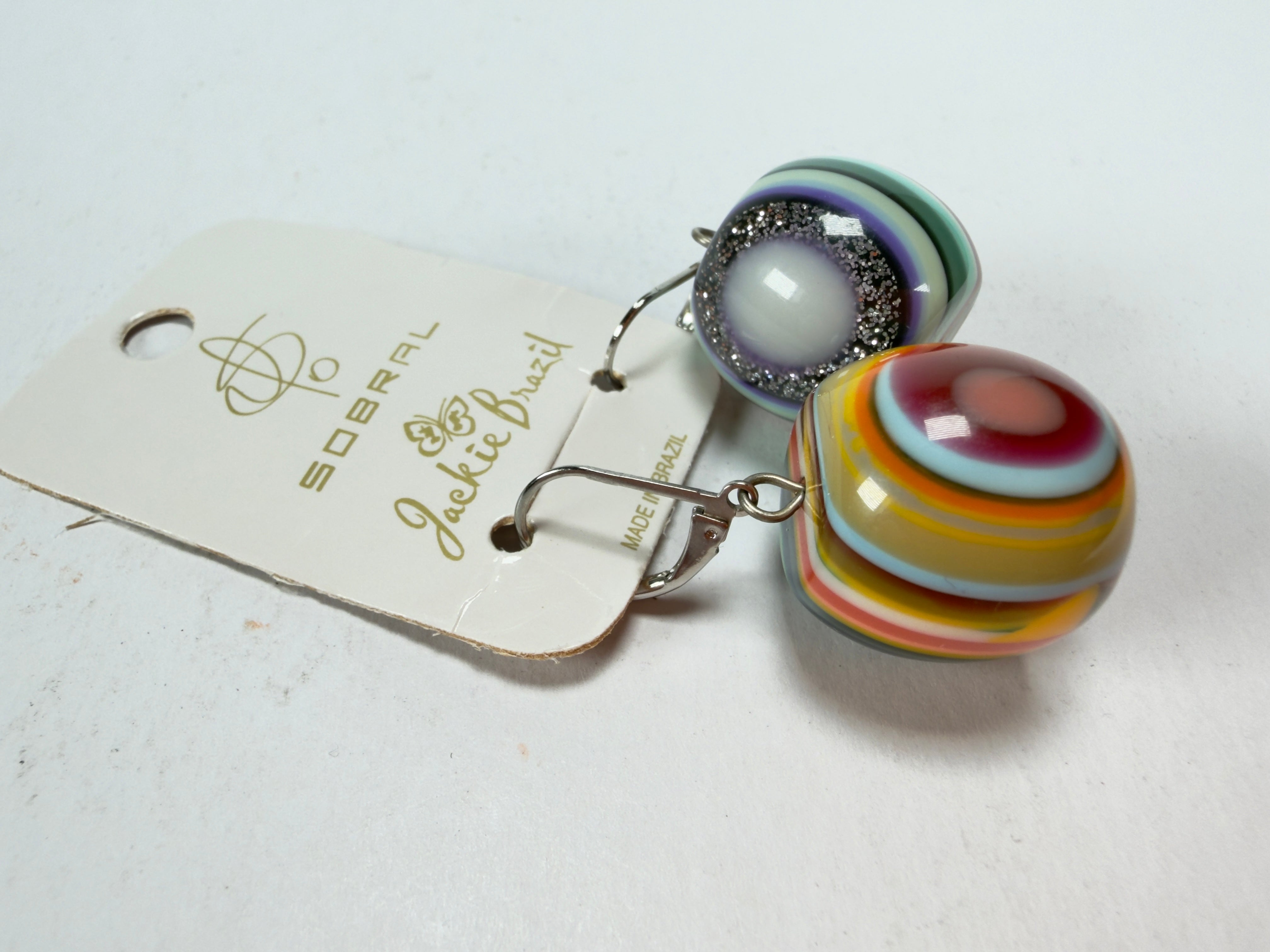 Jackie Brazil "Cat Eyes" Liquorice Balls Mix Colours Short Resin Earrings ( E0960 )