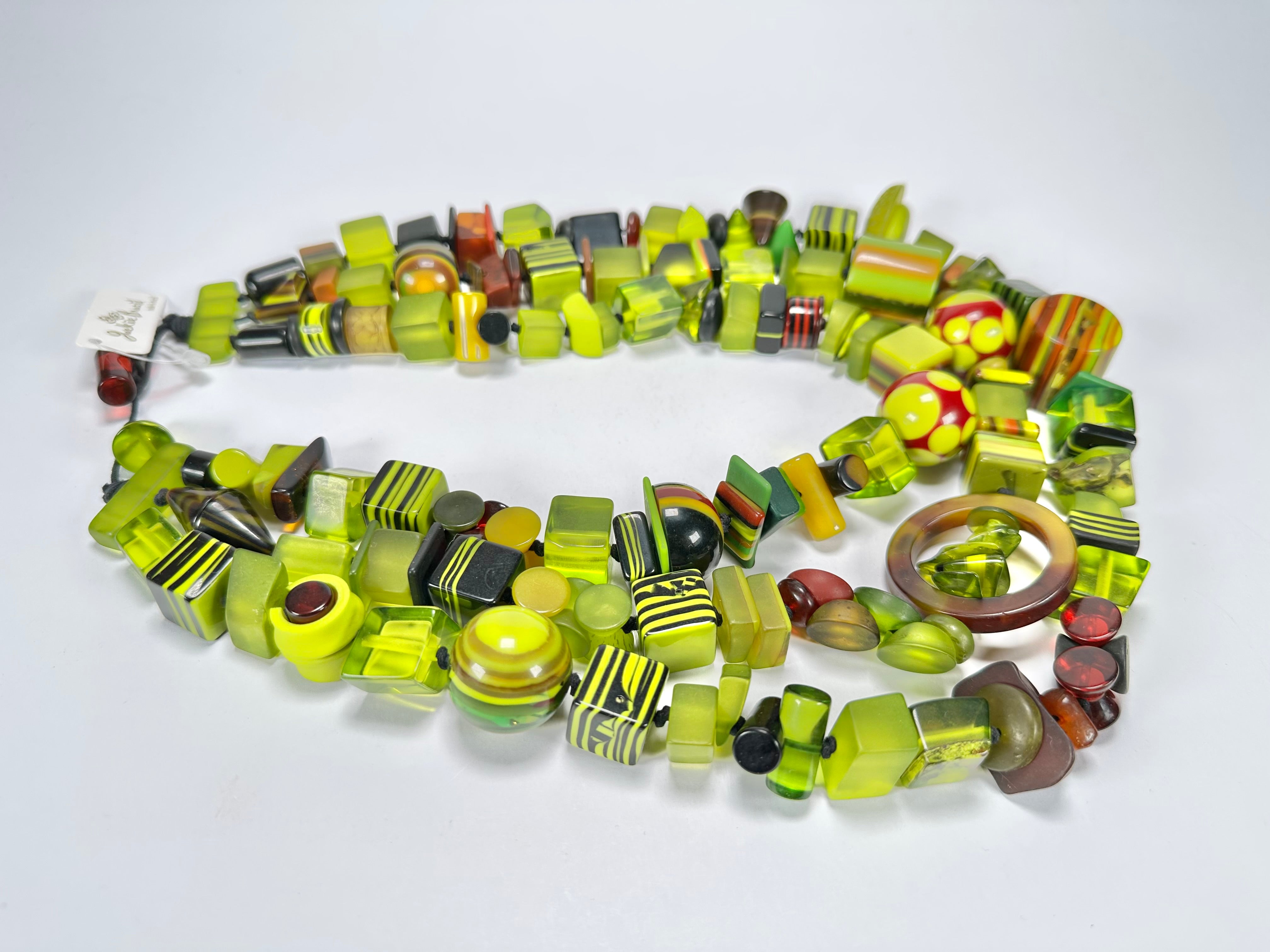 Jackie Brazil "Indiana" 3 Strand Multi-Bead Green Resin Necklace ( N0043 )