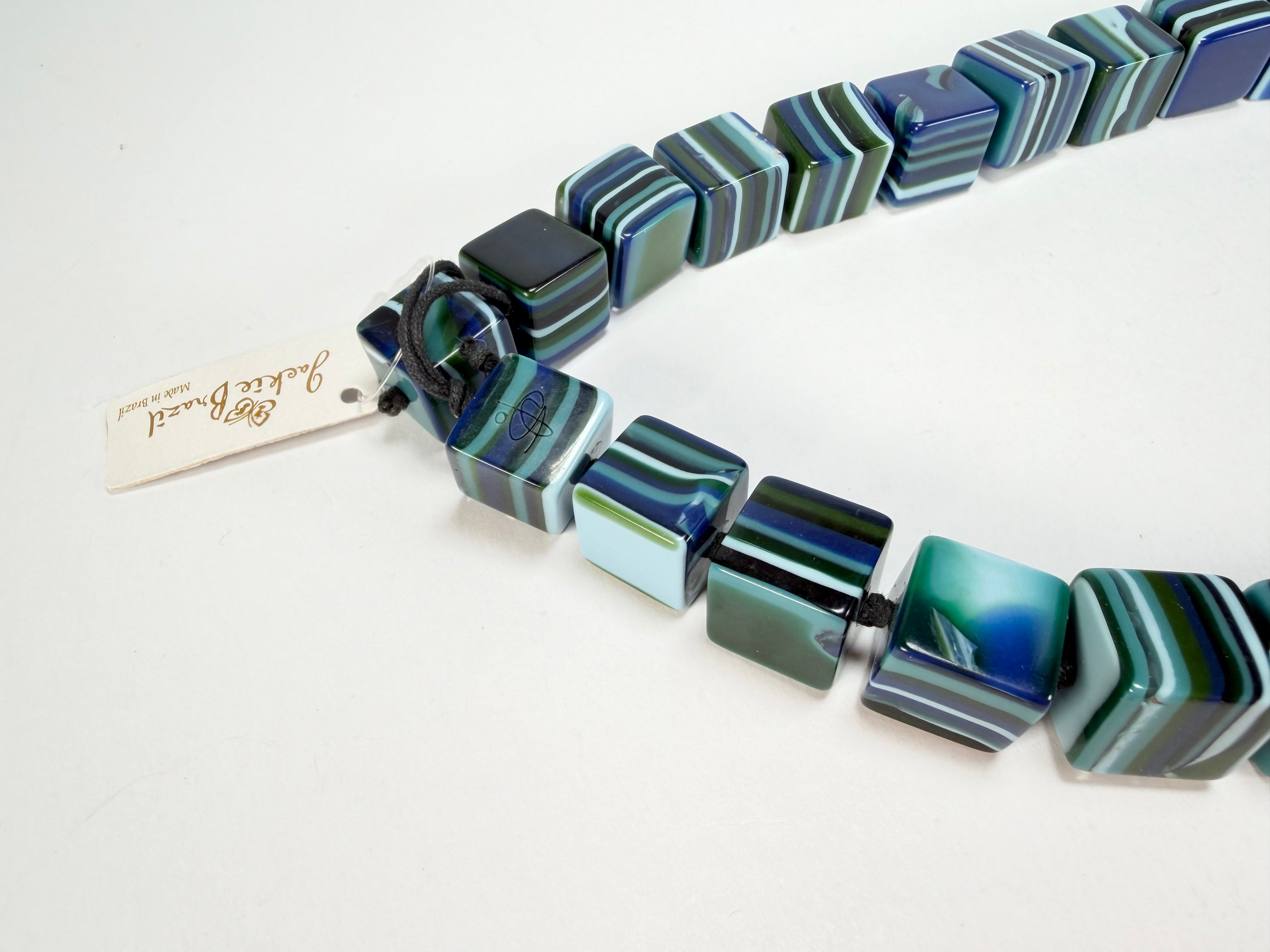 Jackie Brazil "POP" Liquorice Blue Mix Small Cubes 65cm Necklace ( N0046 )