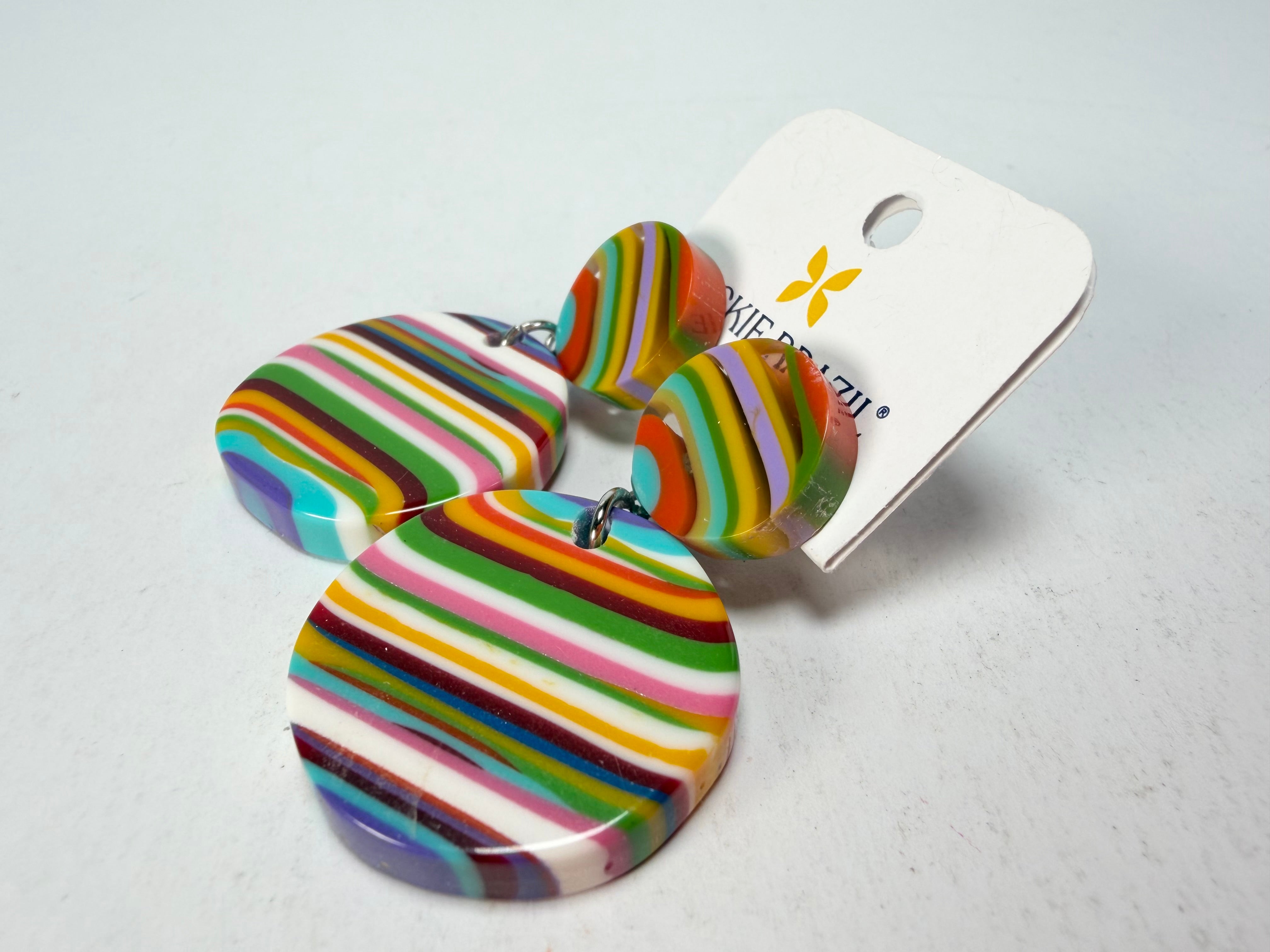 Jackie Brazil "Duo Stud" Liquorice Mix Colours Disk On Pin Resin Earrings ( E0520 )