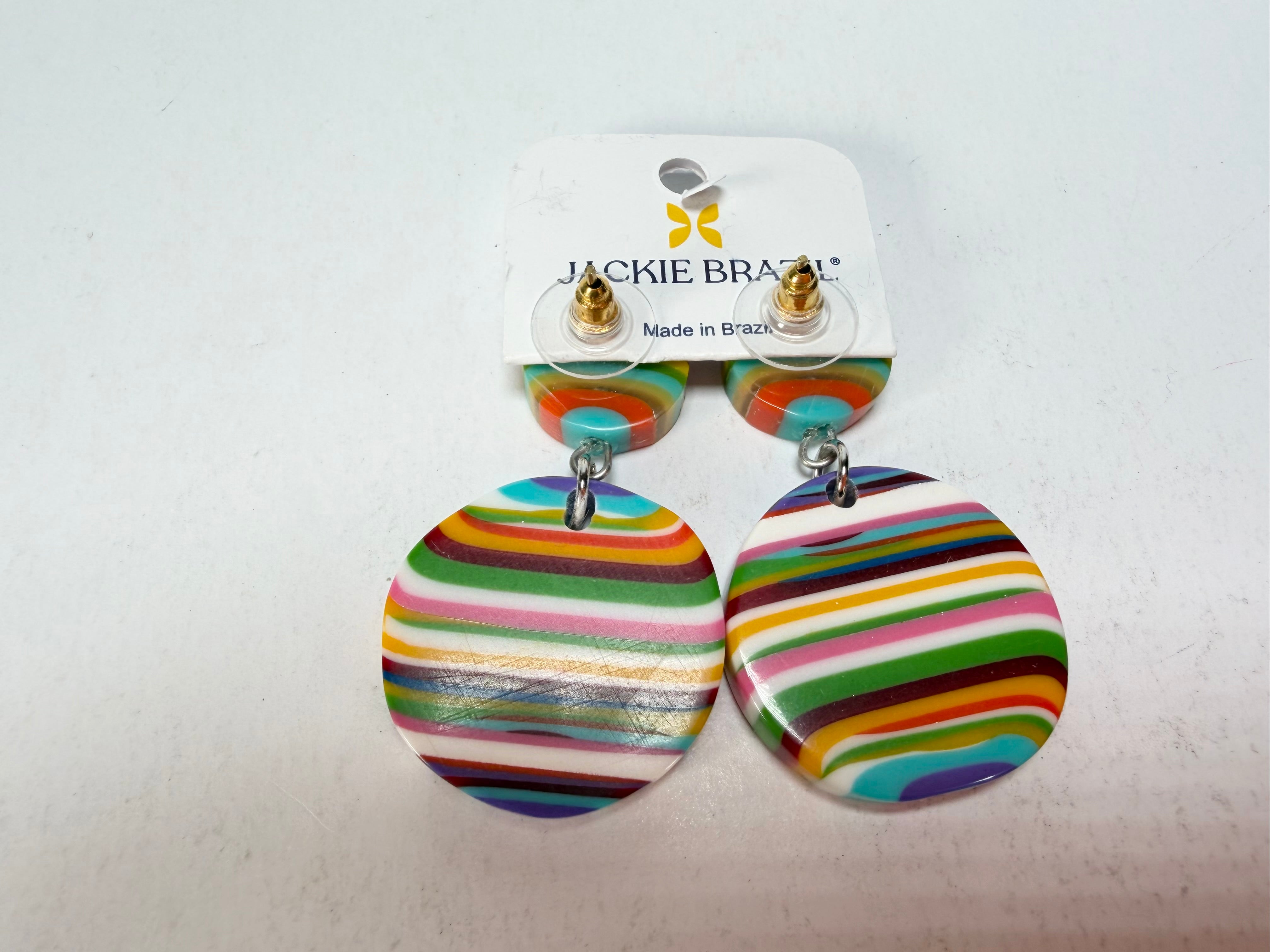 Jackie Brazil "Duo Stud" Liquorice Mix Colours Disk On Pin Resin Earrings ( E0520 )