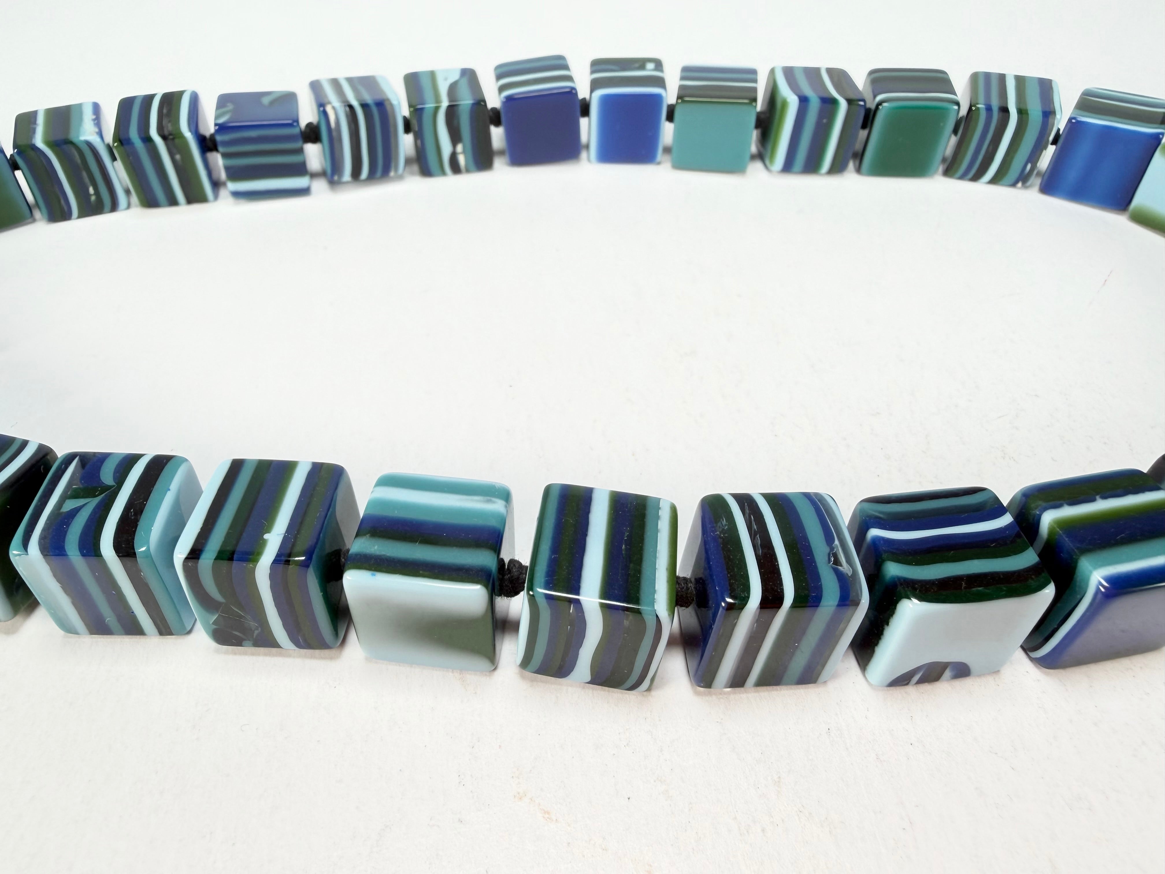 Jackie Brazil "POP" Liquorice Blue Mix Small Cubes 65cm Necklace ( N0046 )