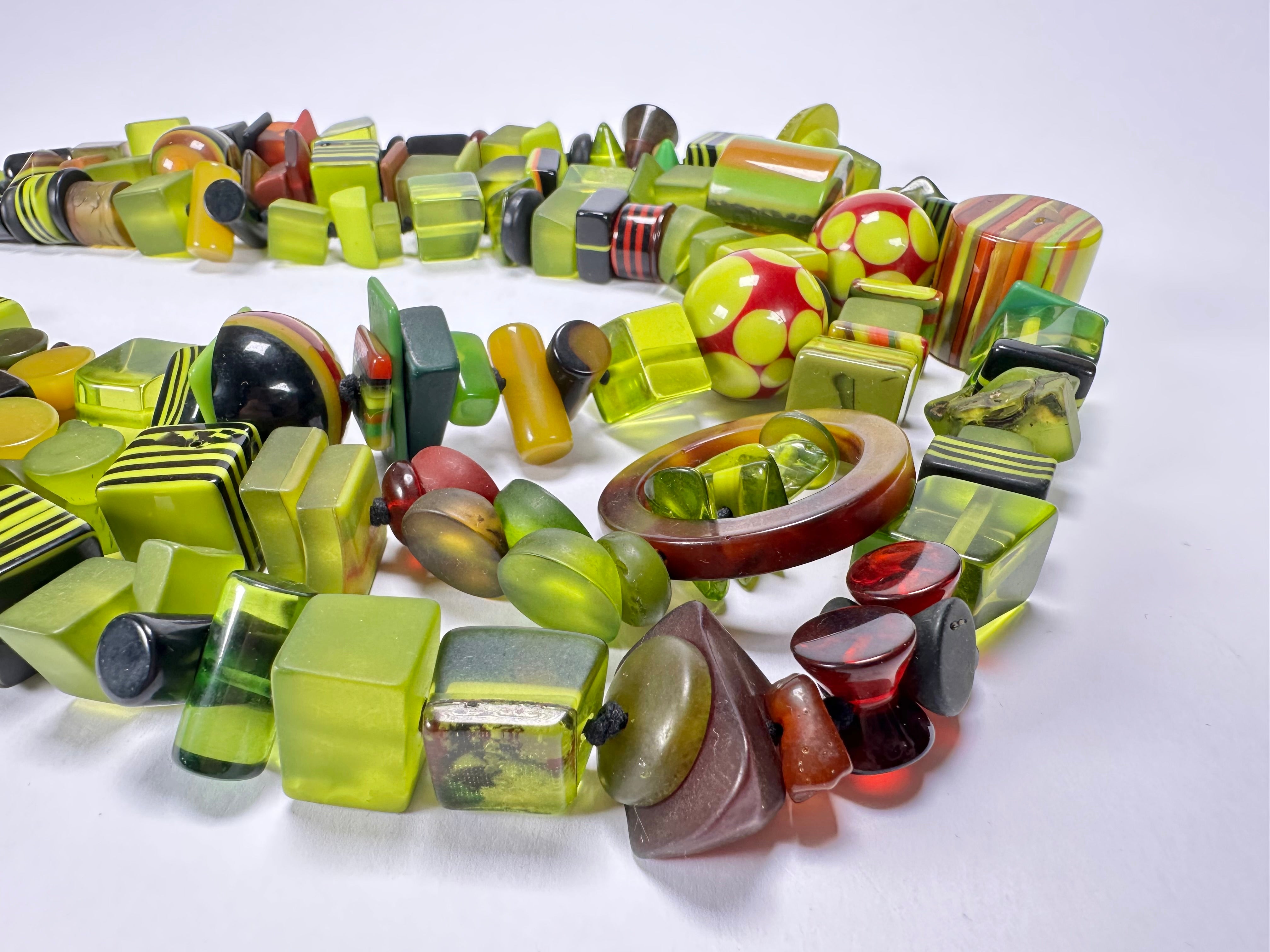 Jackie Brazil "Indiana" 3 Strand Multi-Bead Green Resin Necklace ( N0043 )