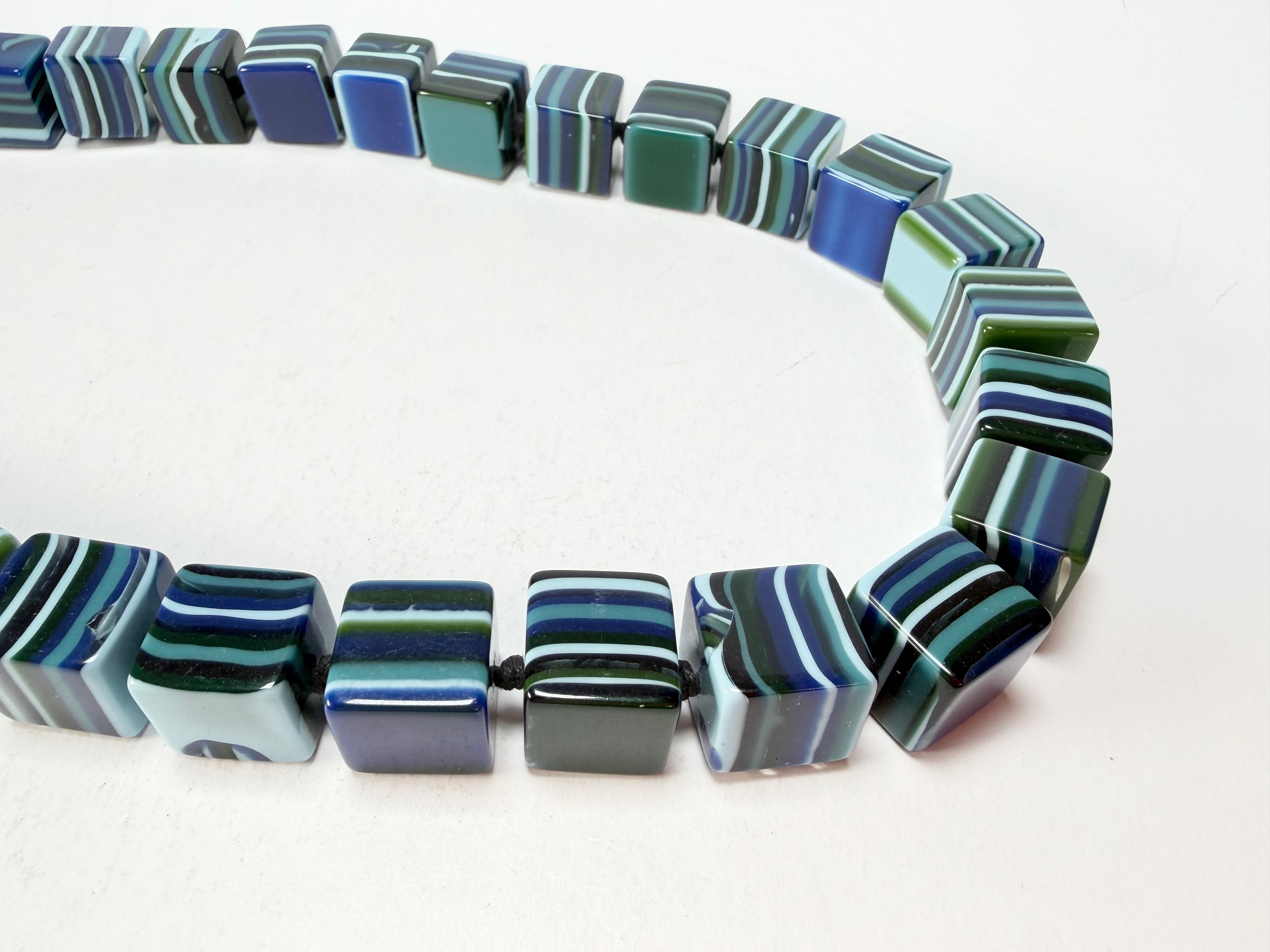 Jackie Brazil "POP" Liquorice Blue Mix Small Cubes 65cm Necklace ( N0046 )