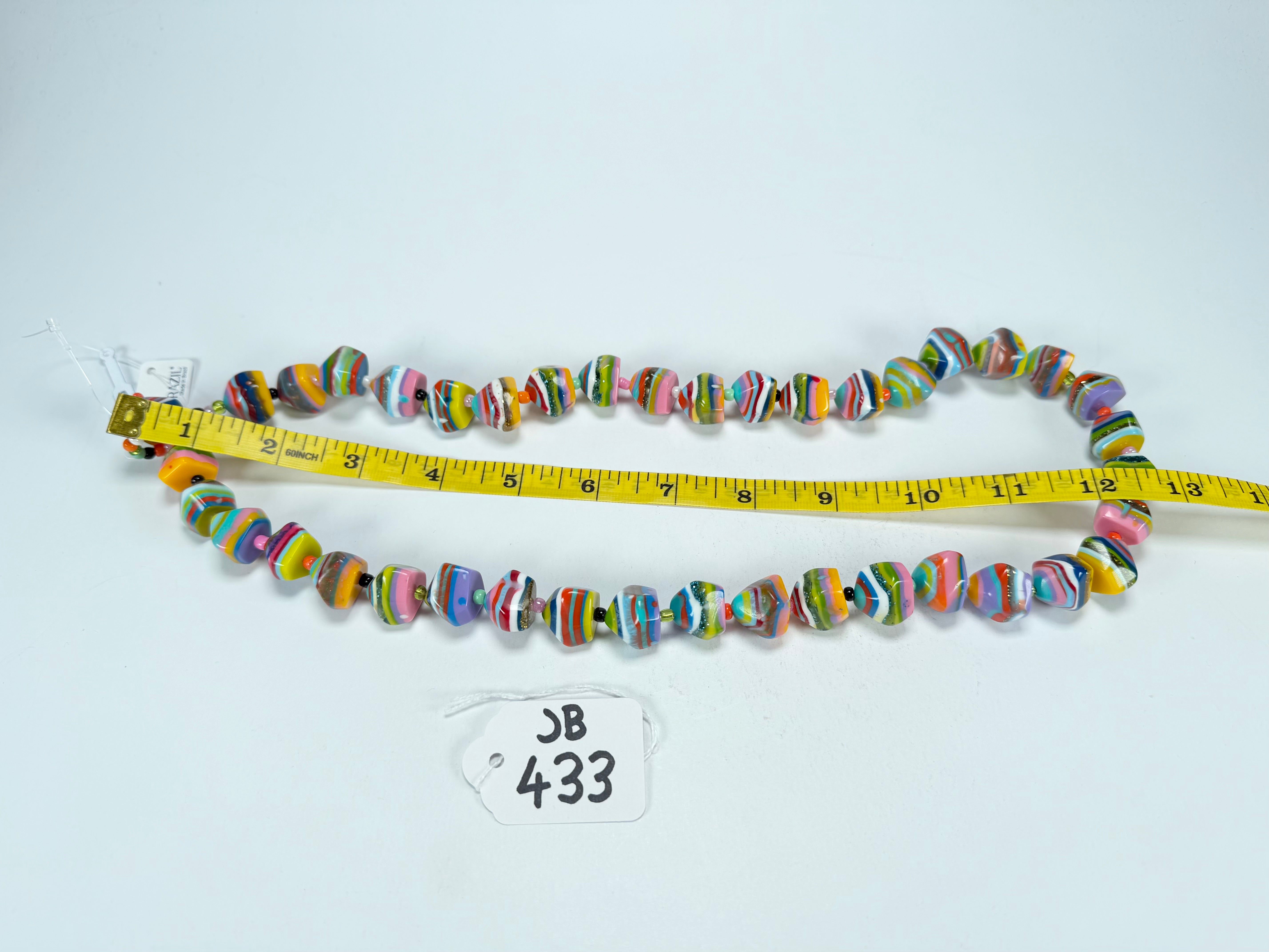 Jackie Brazil "Camille" Liquorice Stripes x Kandinsky Small Stones 70cm Necklace ( N0075 )