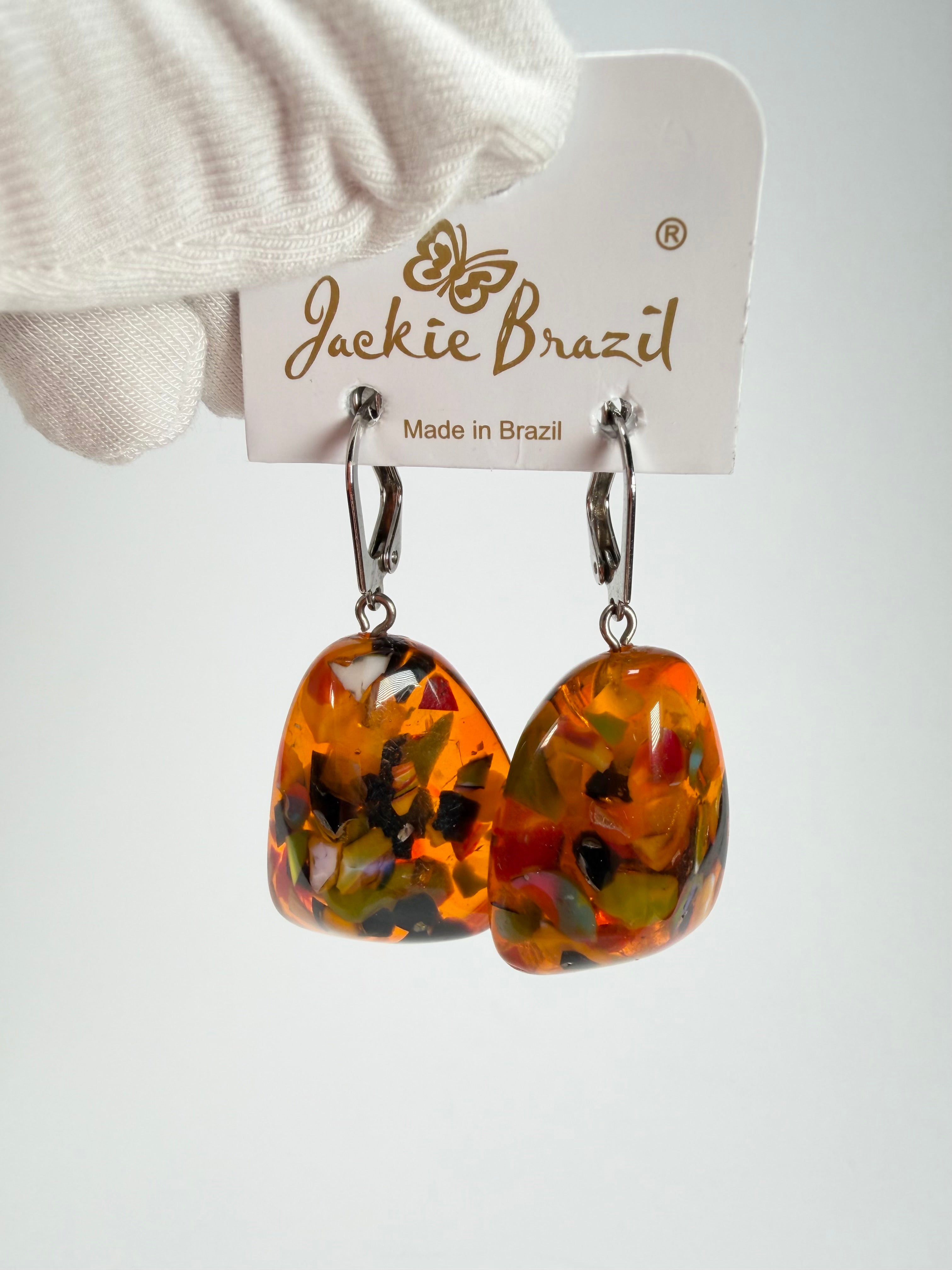 Jackie Brazil "Diamond" Orange Mix Flinstone on Hook Resin Earrings ( E0700 )