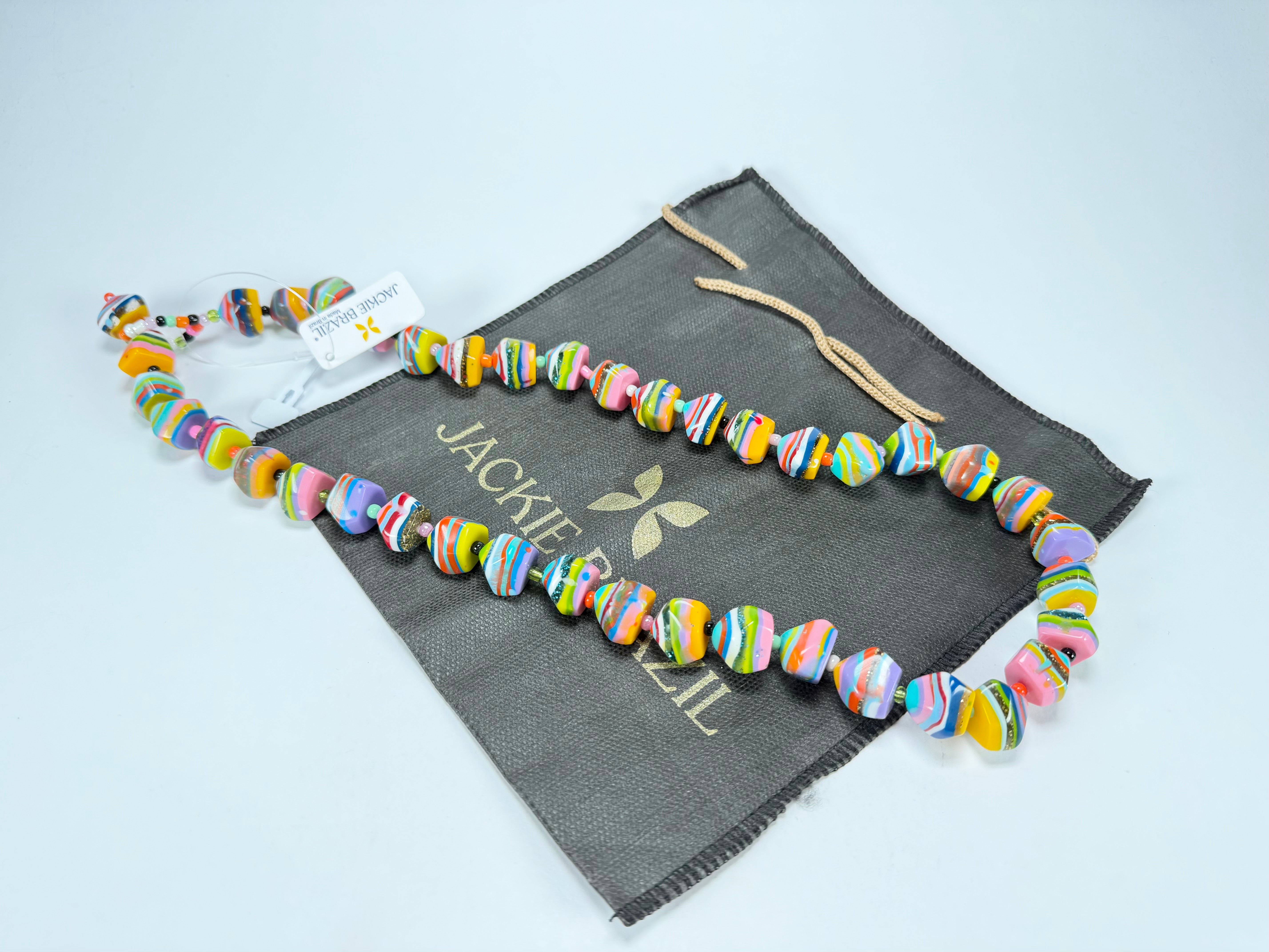 Jackie Brazil "Camille" Liquorice Stripes x Kandinsky Small Stones 70cm Necklace ( N0075 )