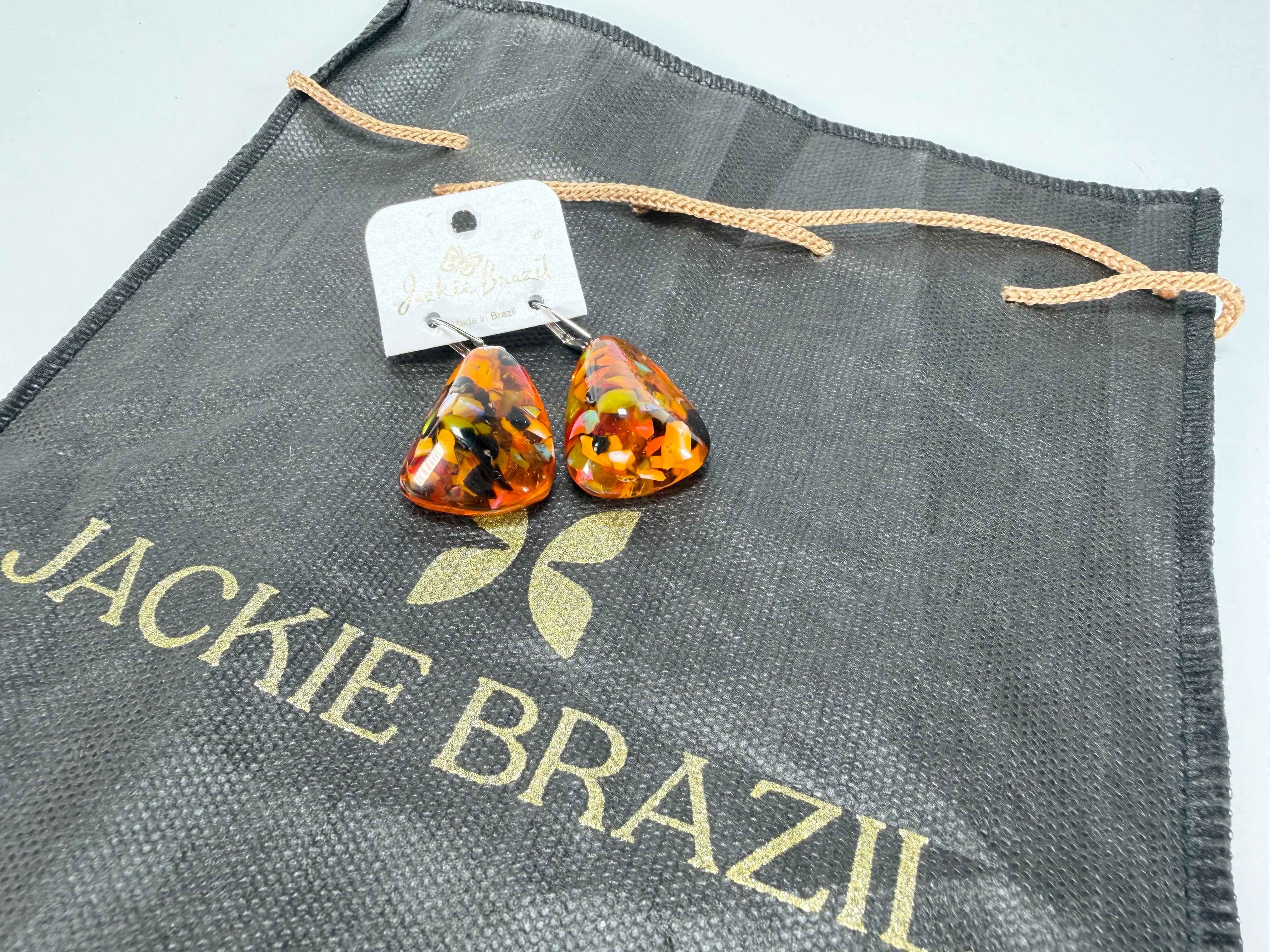 Jackie Brazil "Diamond" Orange Mix Flinstone on Hook Resin Earrings ( E0700 )