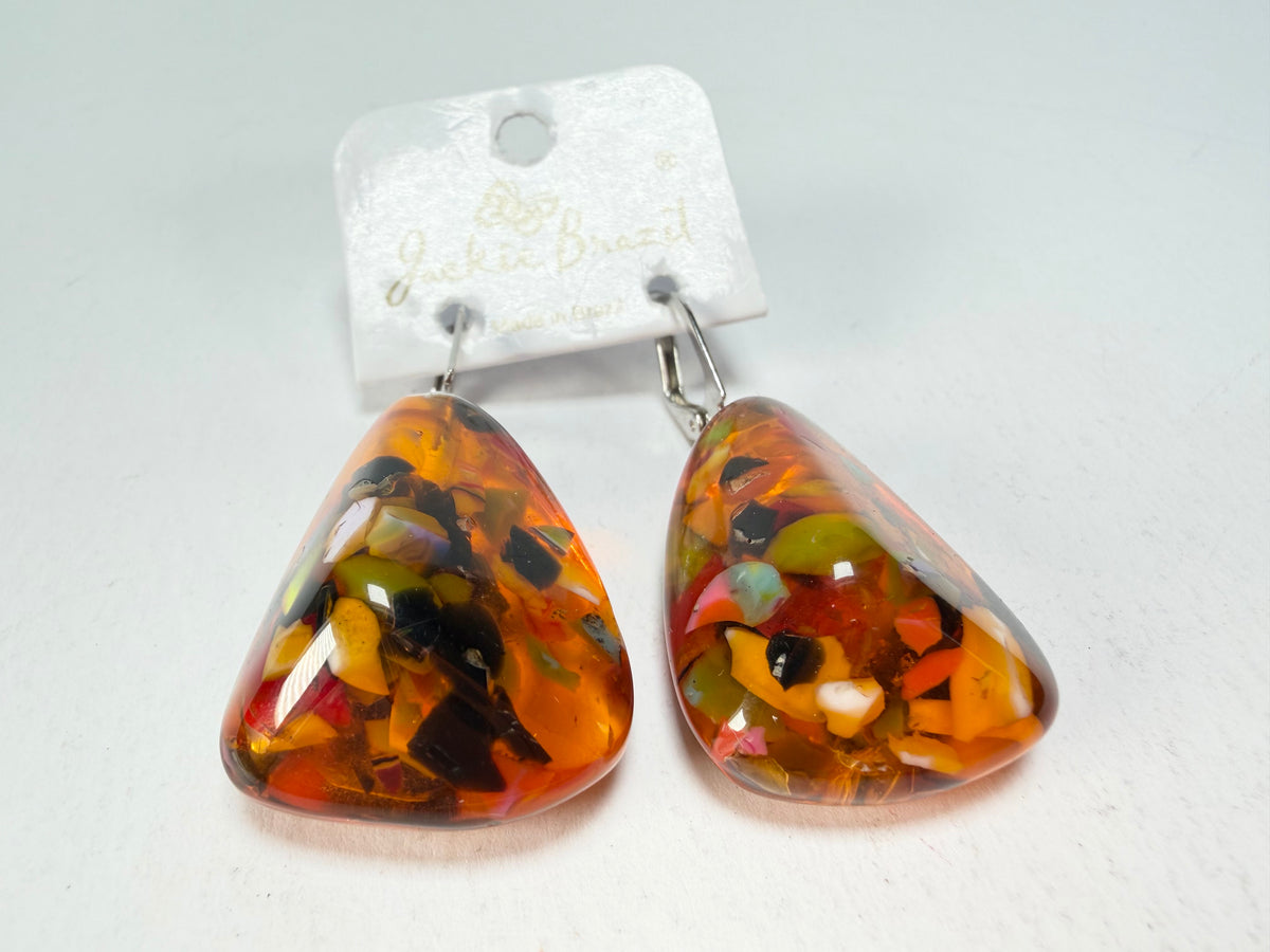 Jackie Brazil "Diamond" Orange Mix Flinstone on Hook Resin Earrings ( E0700 )