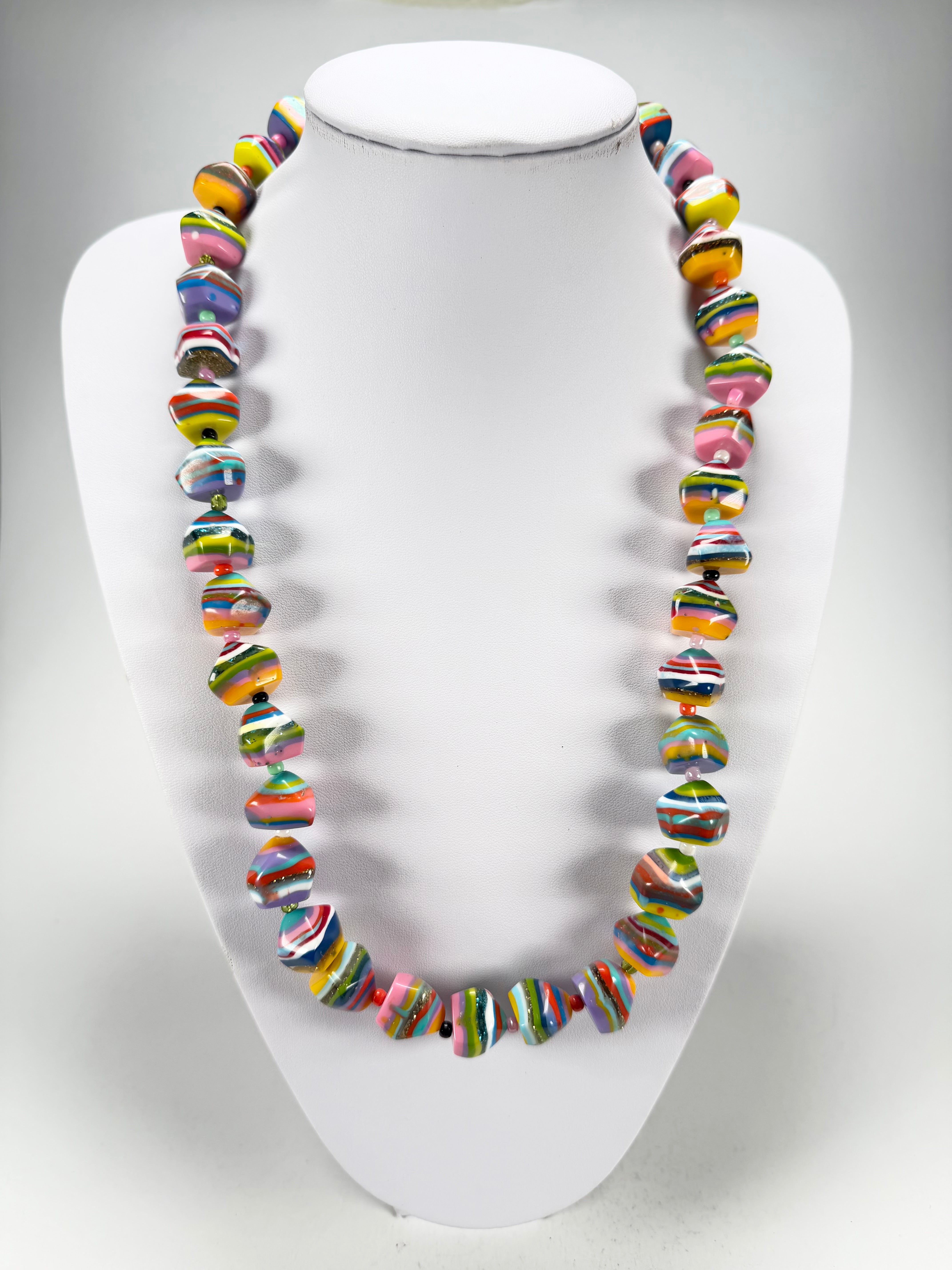 Jackie Brazil "Camille" Liquorice Stripes x Kandinsky Small Stones 70cm Necklace ( N0075 )