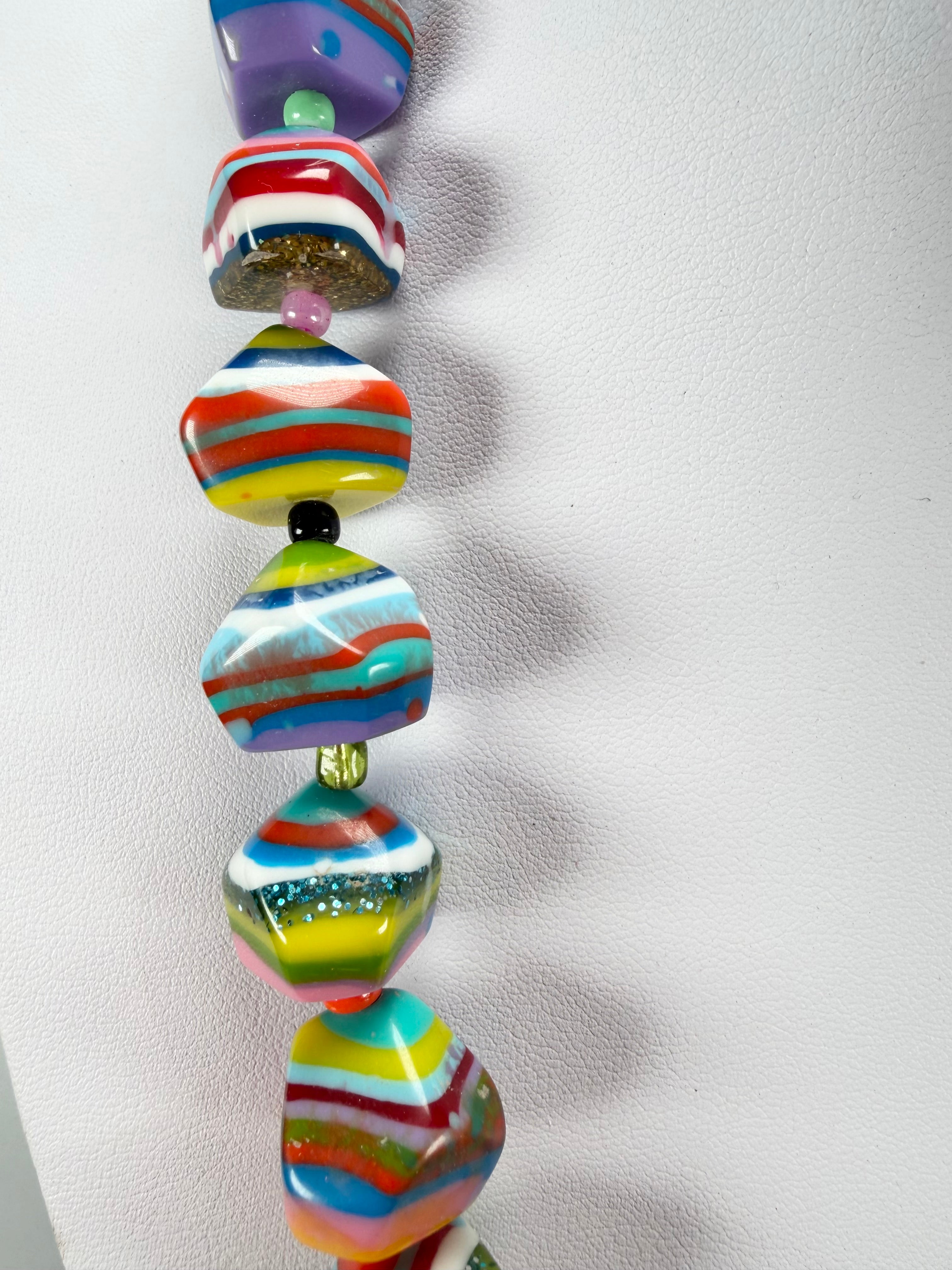 Jackie Brazil "Camille" Liquorice Stripes x Kandinsky Small Stones 70cm Necklace ( N0075 )